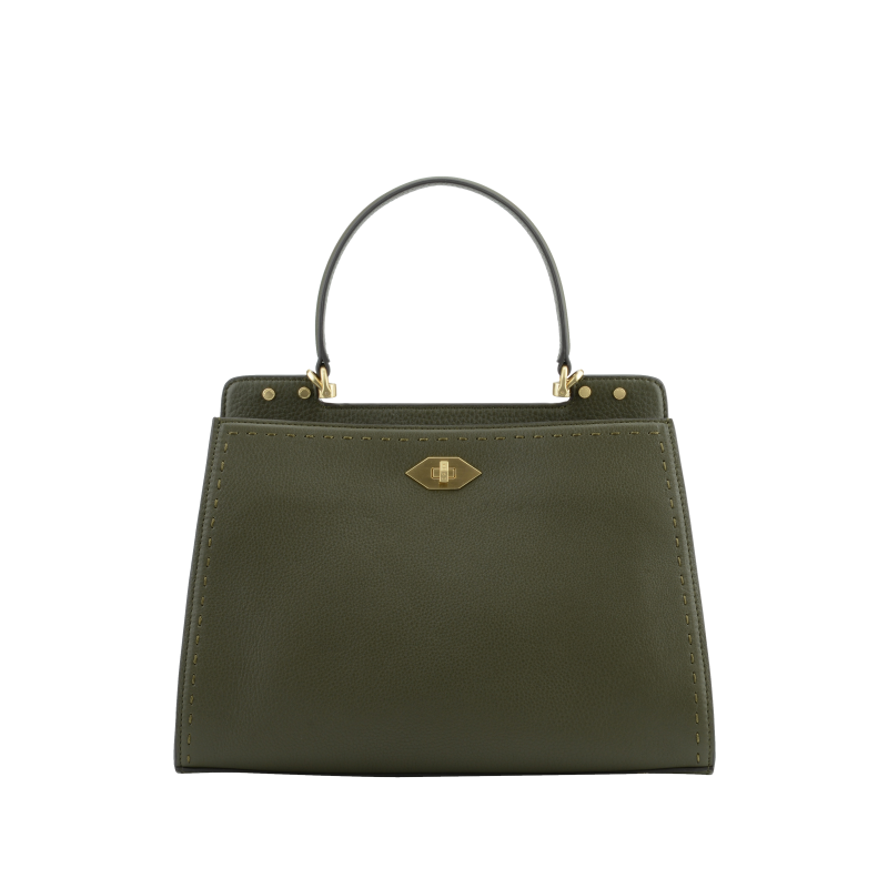 Handbag in calfskin POURCHET Khaki