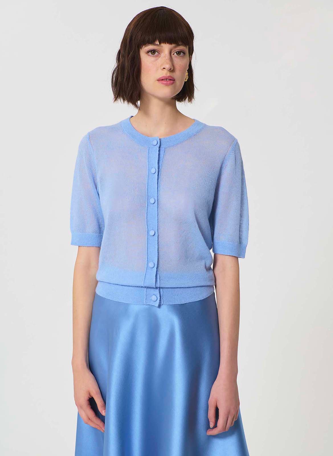 Kortemouwige ronde hals cardigan uni TARA JARMON