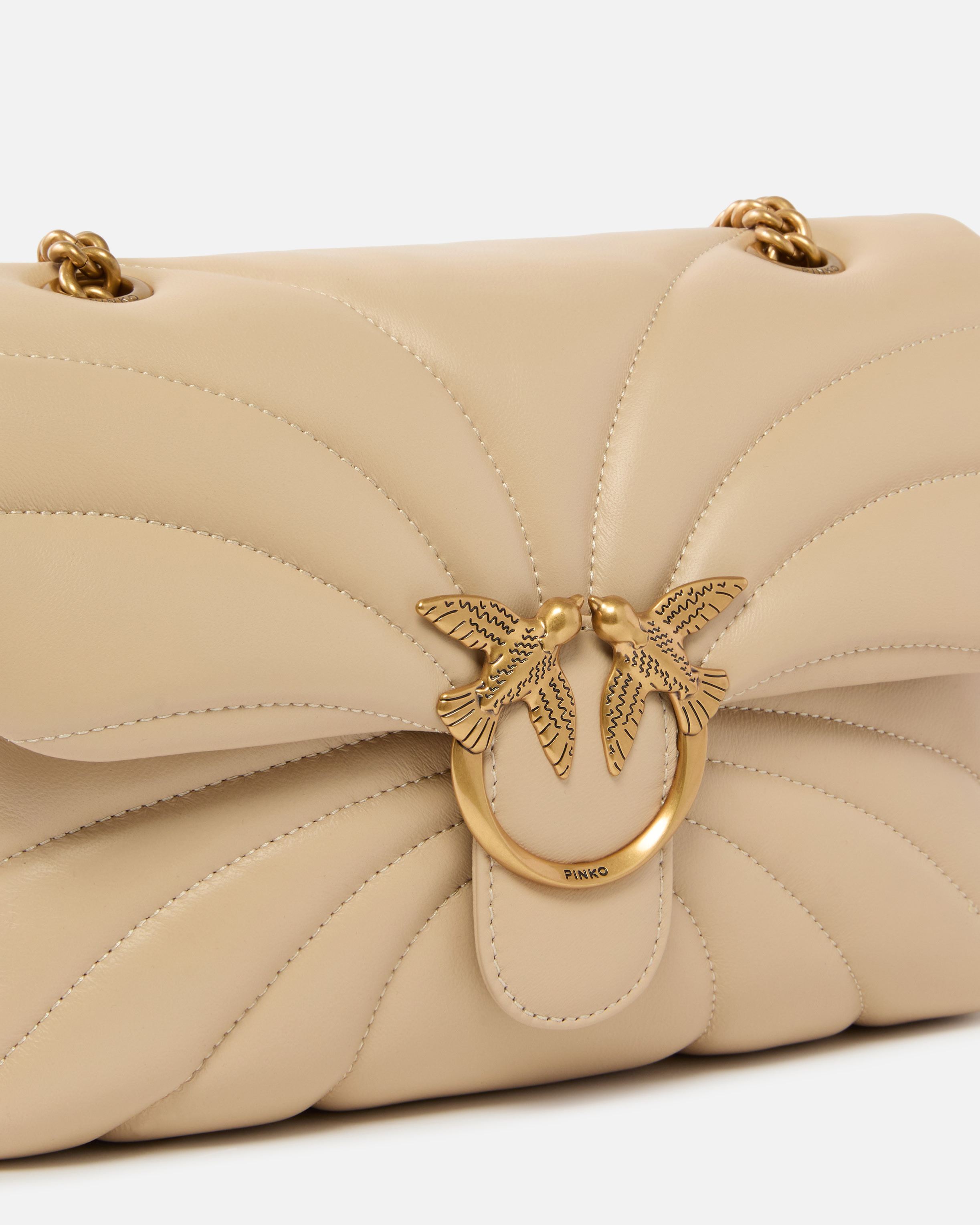 Grand sac à bandoulière love bag puff à matelassage papillon PINKO Beige