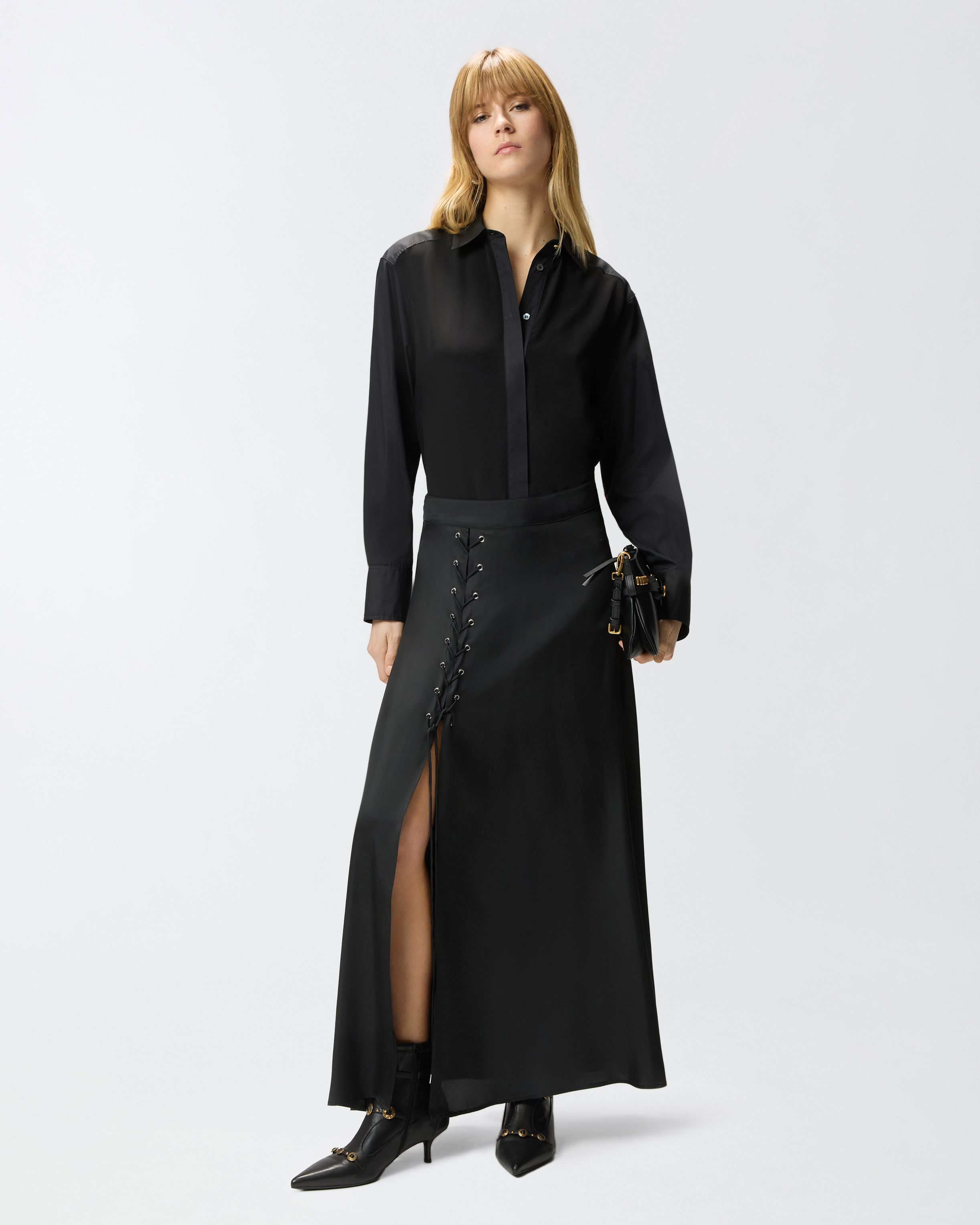 Long slit lace-up skirt PINKO Black