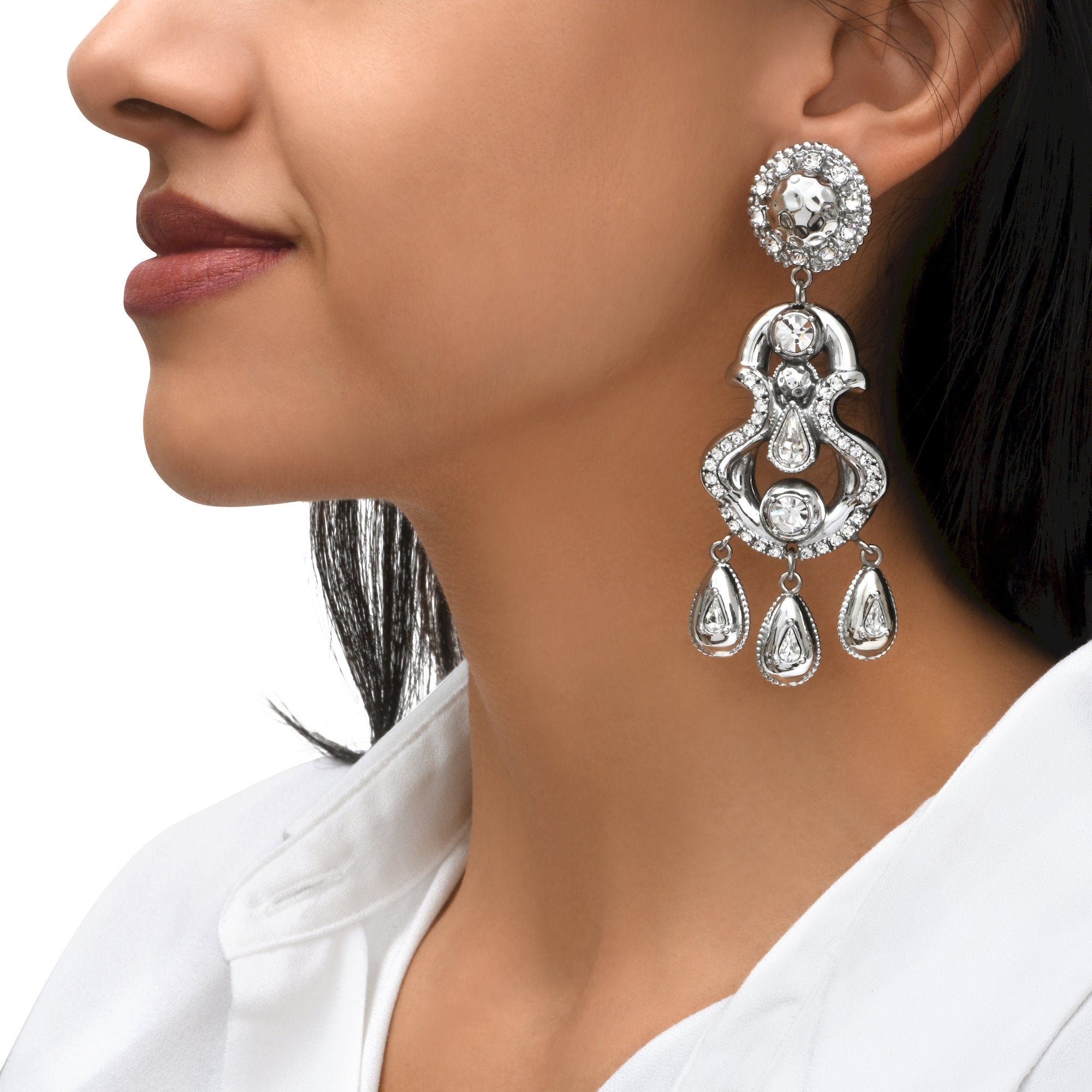 Boucles d'oreilles clip  rond et pampilles SATELLITE PARIS Argent