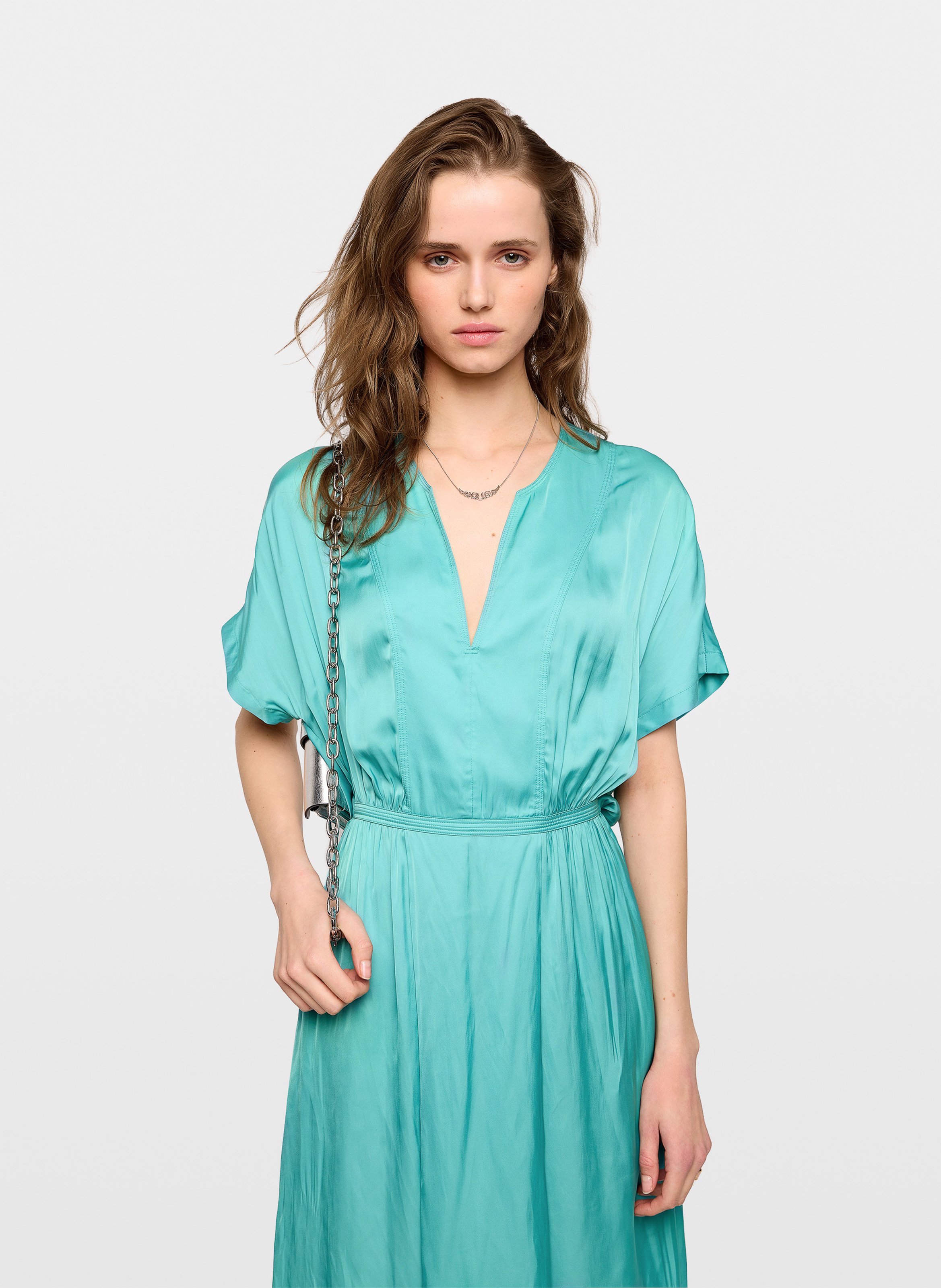 Lange, glanzende jurk met V-hals ZADIG&VOLTAIRE Groen