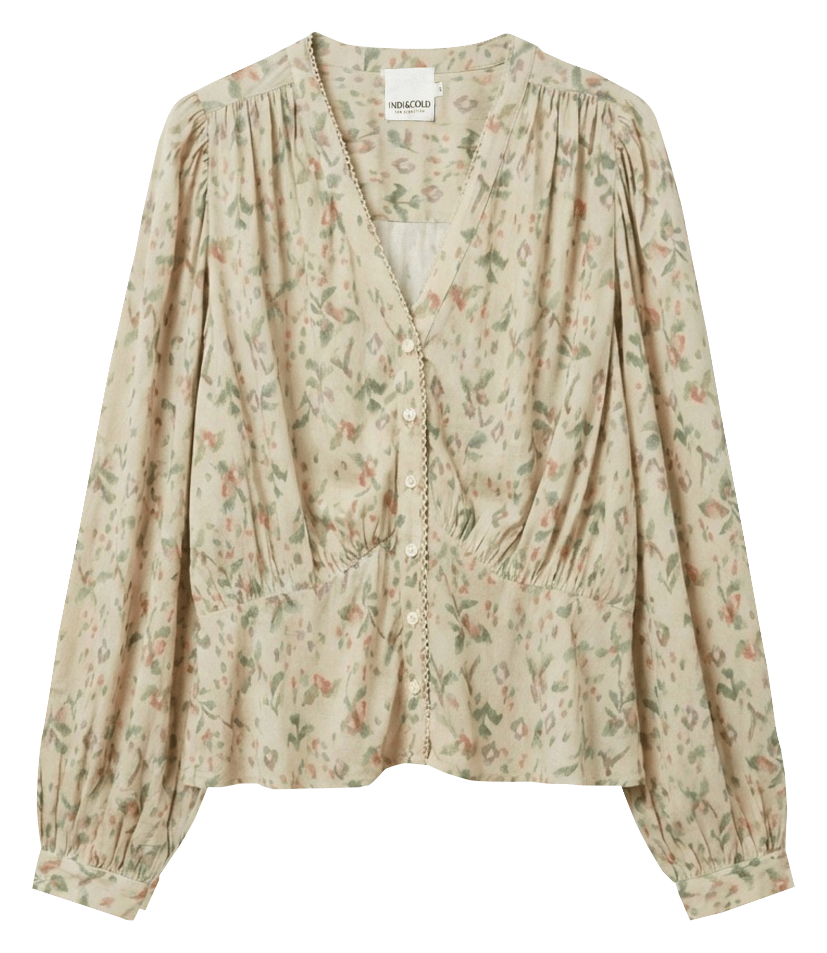 Fitted printed V-neck shirt INDI & COLD Beige