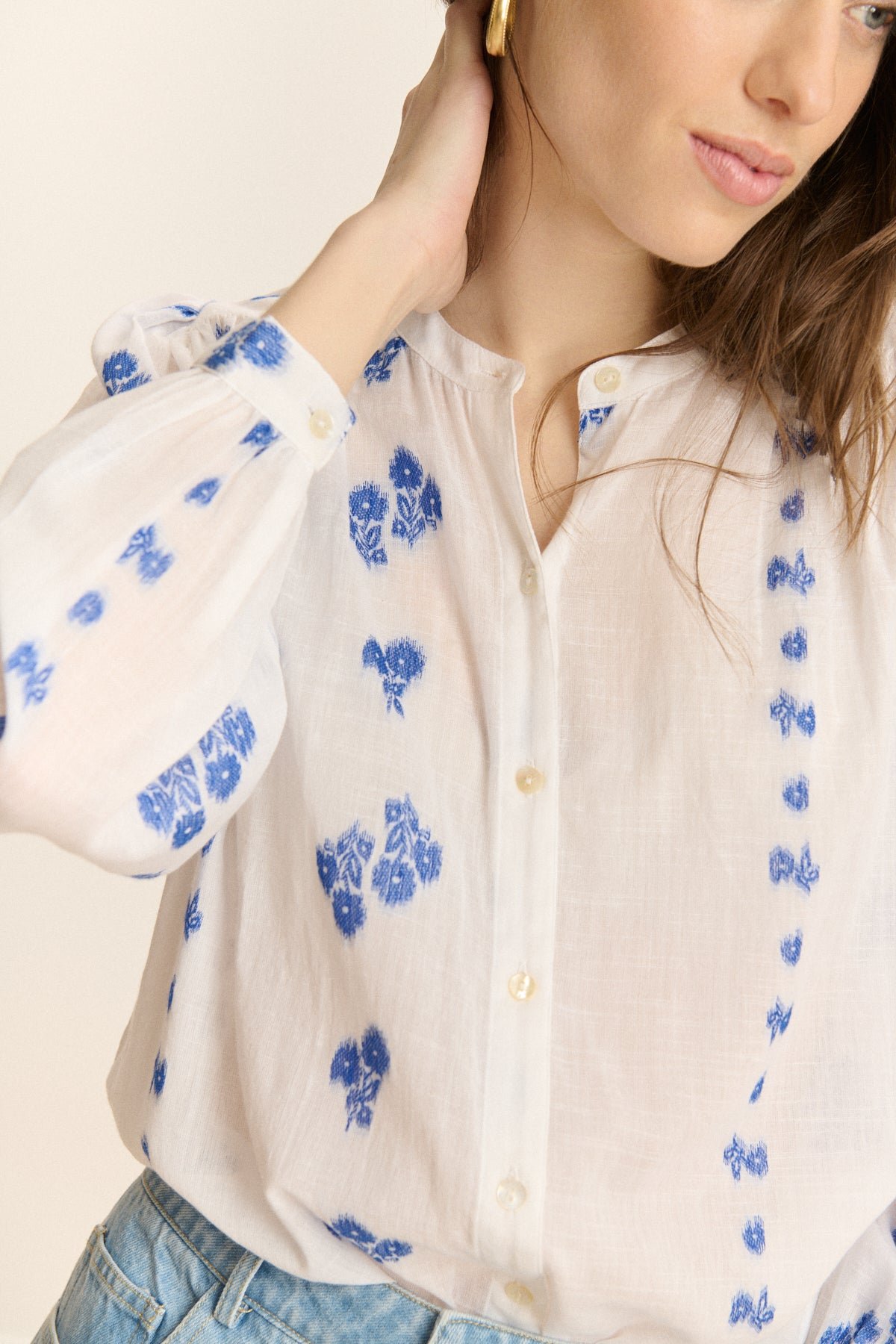 Embroidered long-sleeve blouse GARANCE PARIS White