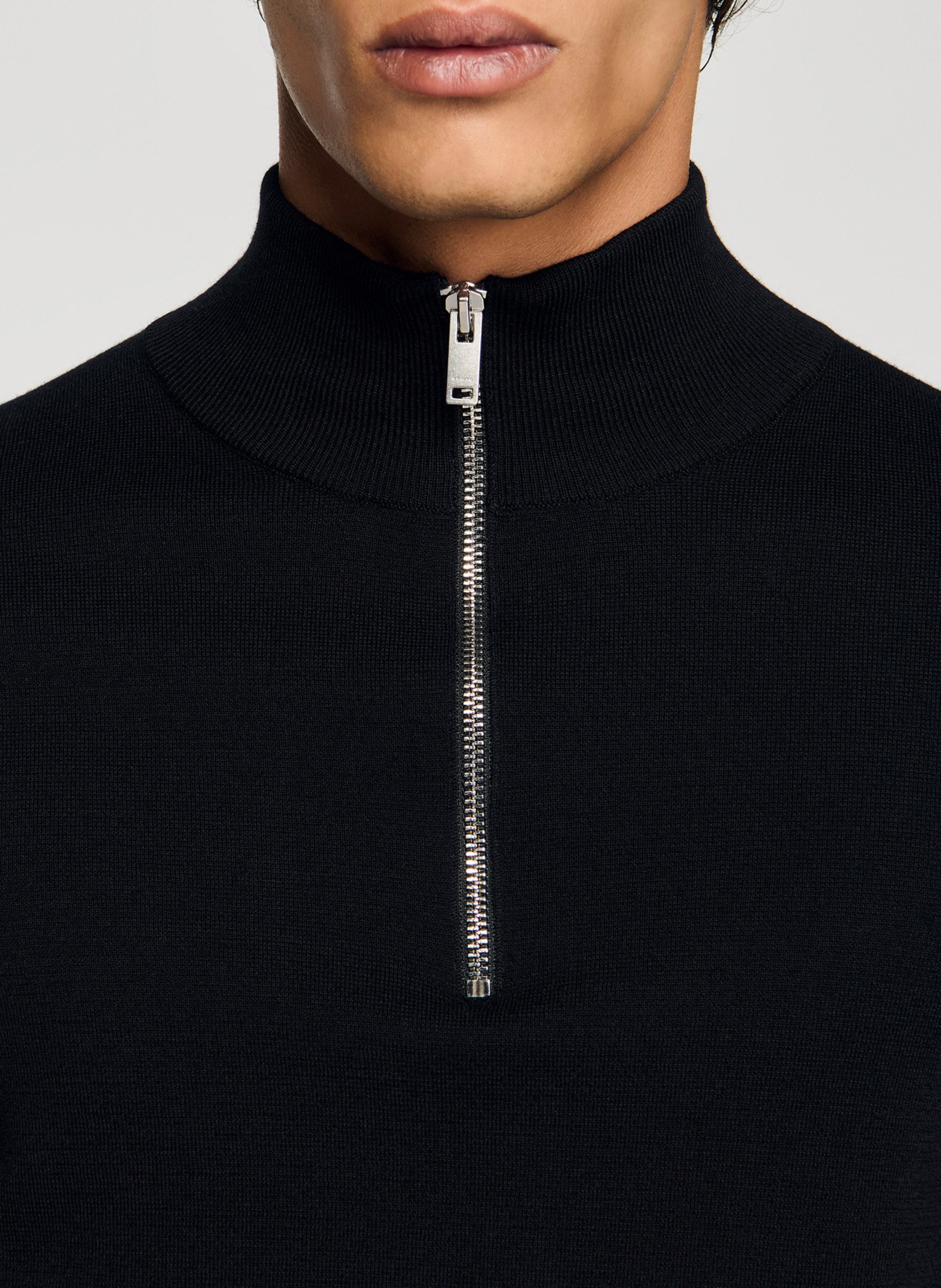 Zip-up wool sweatshirt with a stand collar SANDRO Black