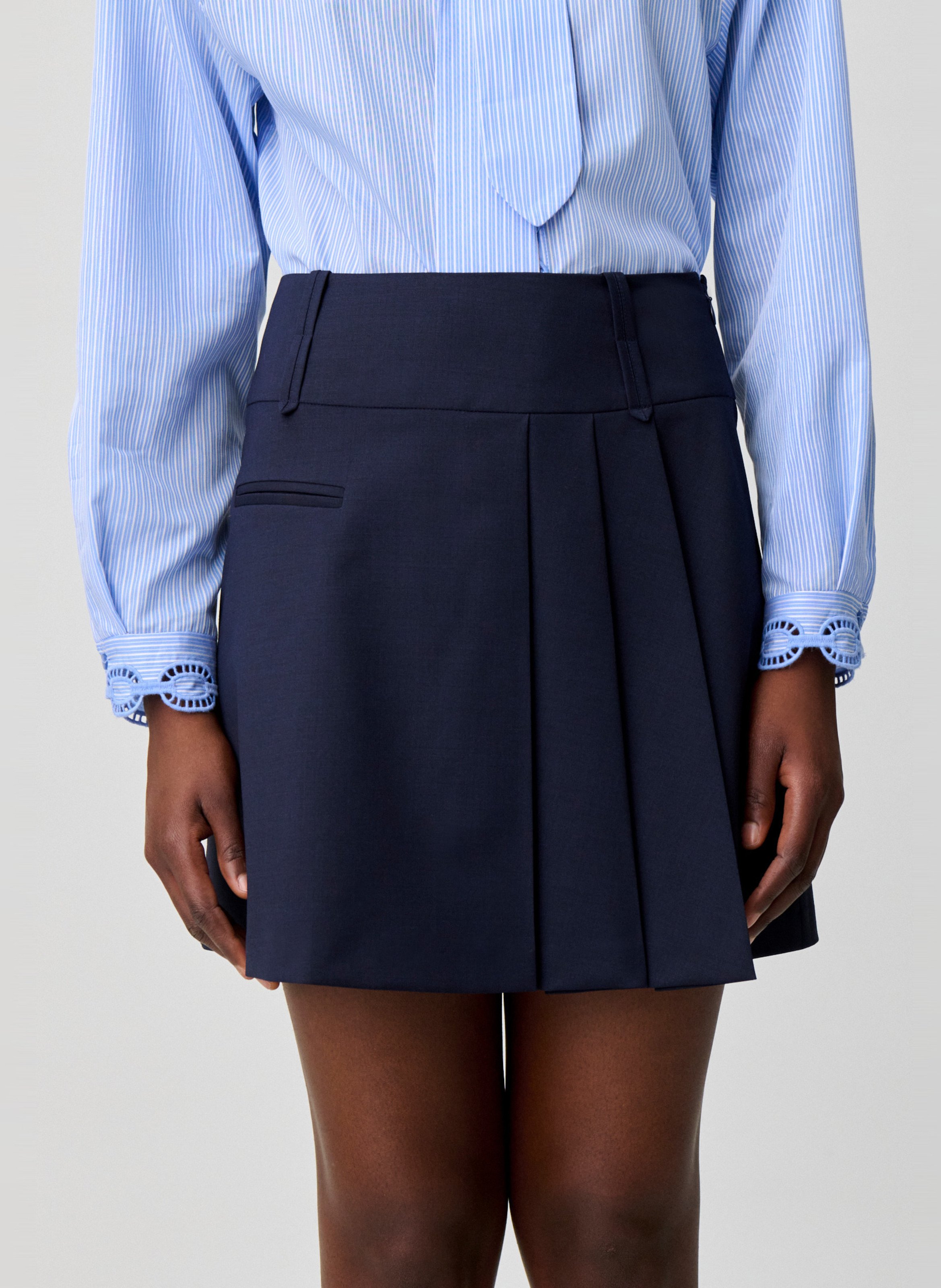 Korte uitlopende rok van gemengde wol CLAUDIE PIERLOT Blauw