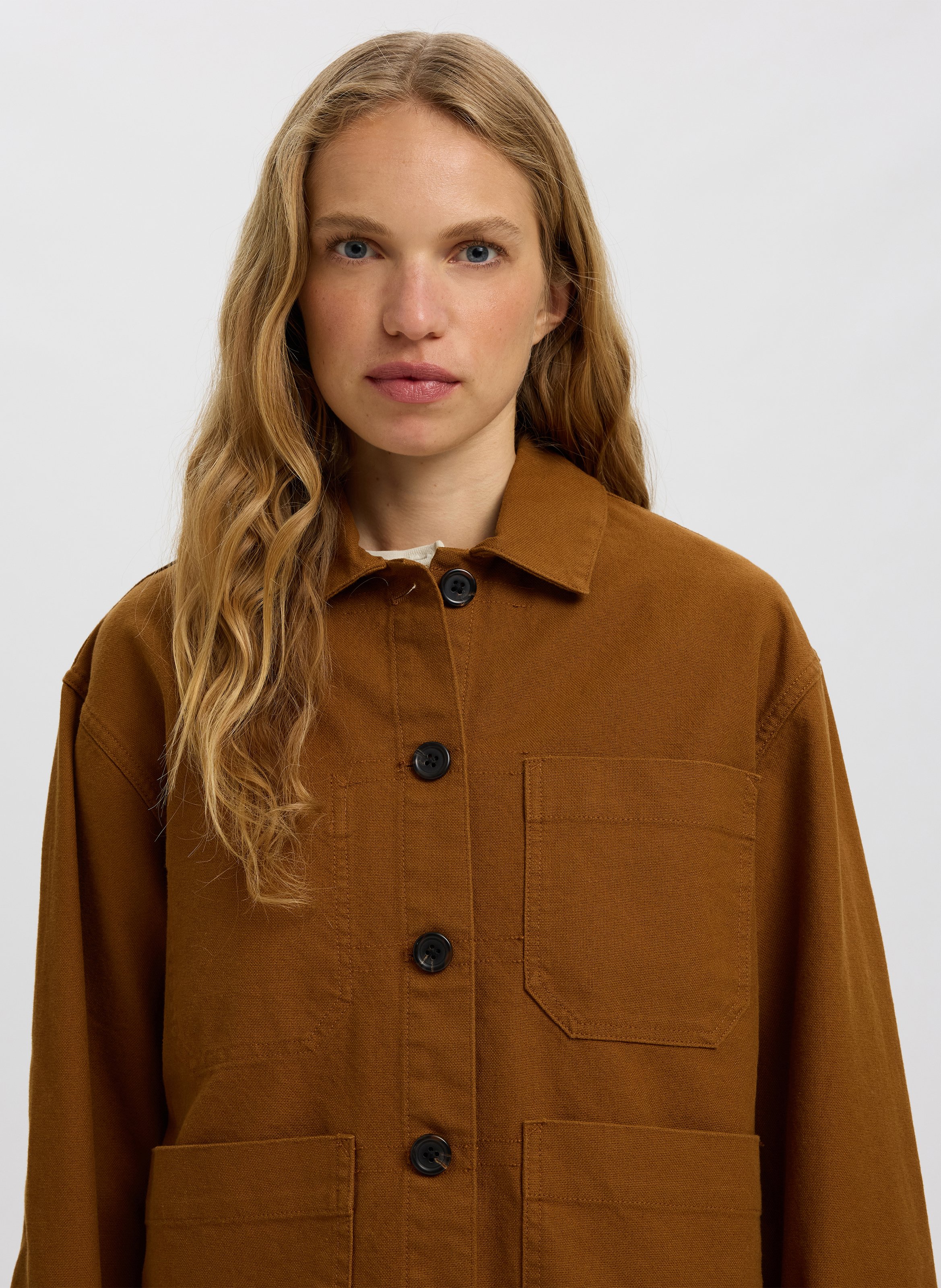 Veste ample en coton et en lin SELECTED Marron