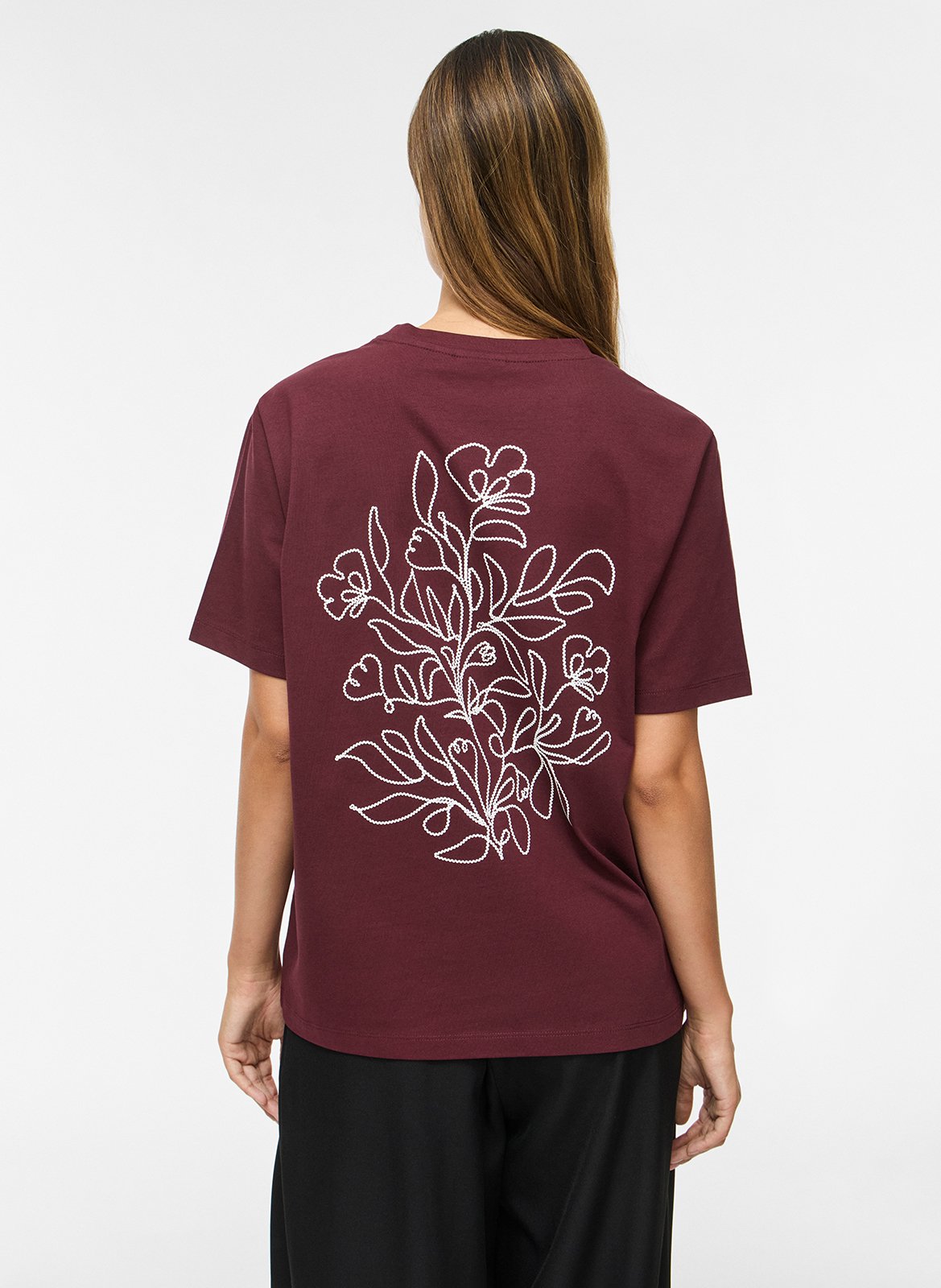 Tee-shirt droit col rond en coton bio imprimé VILA Marron