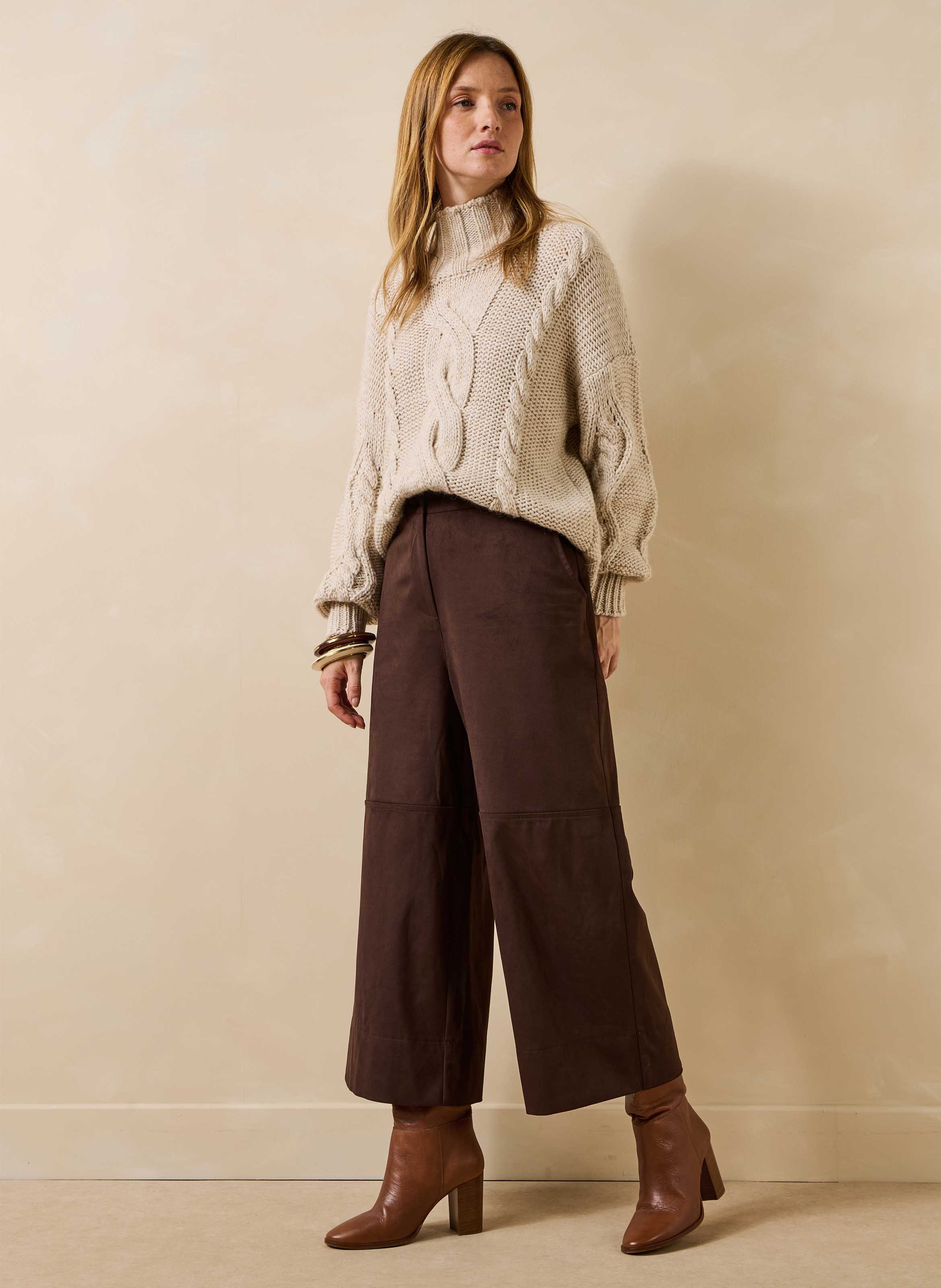 High-waisted wide-leg pants LA FEE MARABOUTEE Brown