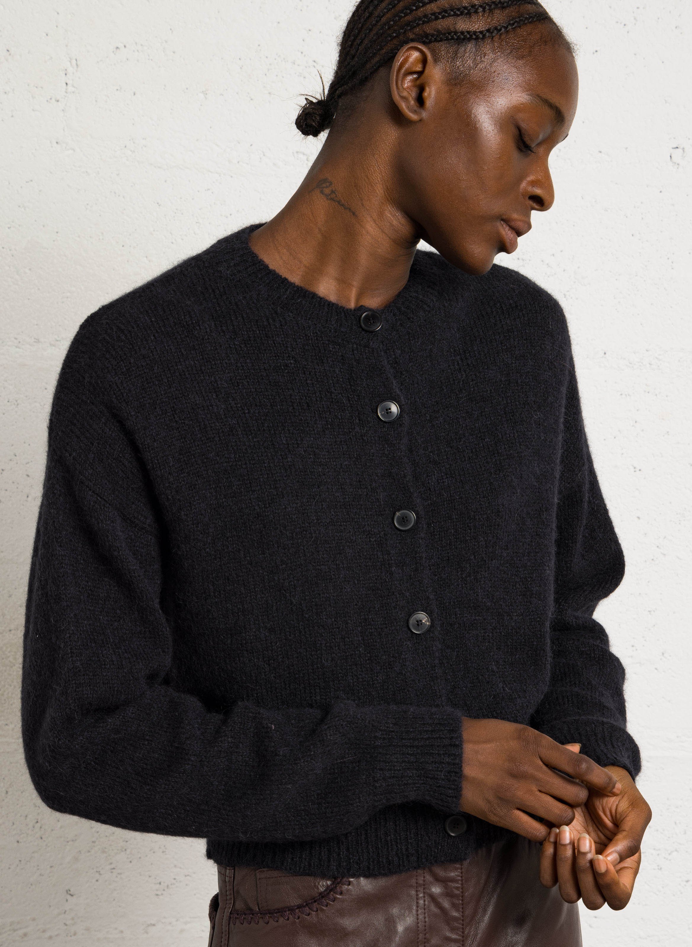 Round-neck alpaca-blend cardigan MASSCOB Black