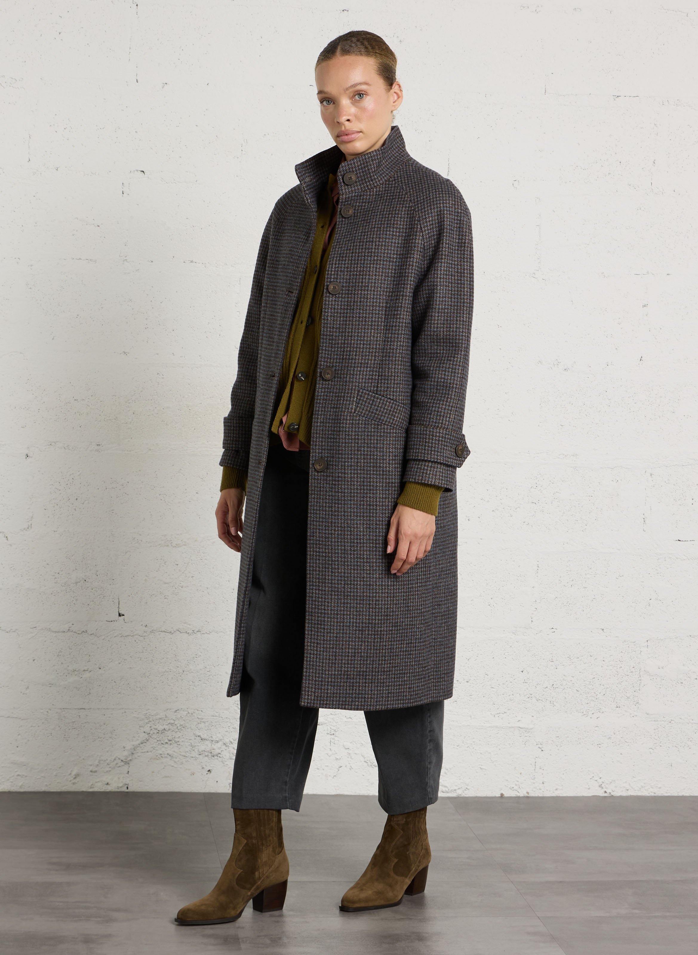 Manteau droit col montant imprimé MAISON 123 Bleu