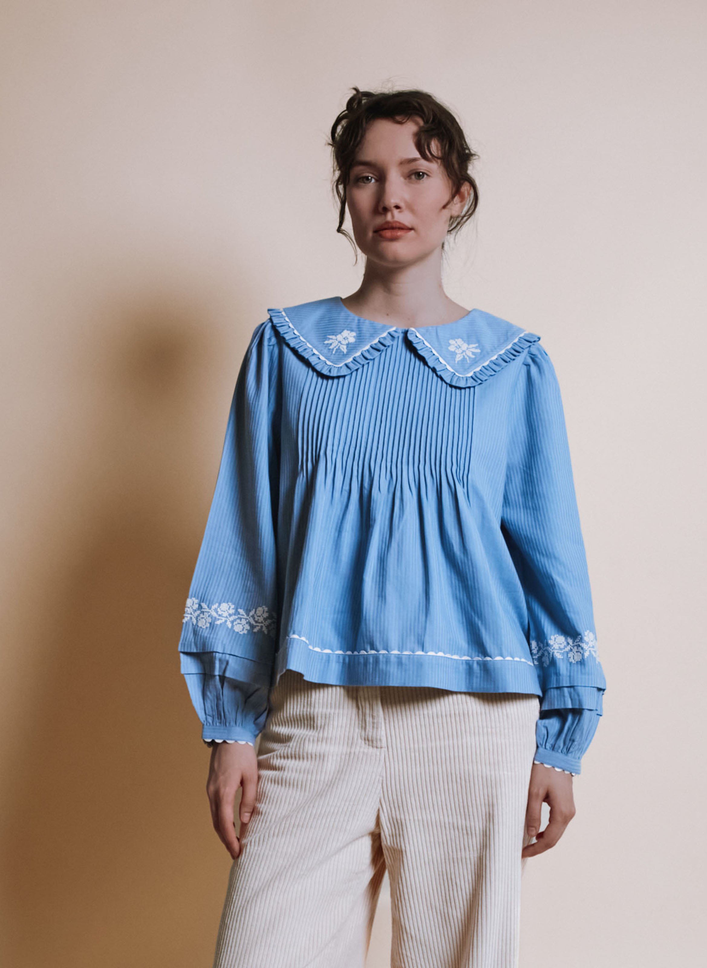 Baumwollbluse mit Bubikragen EMILE ET IDA Blau