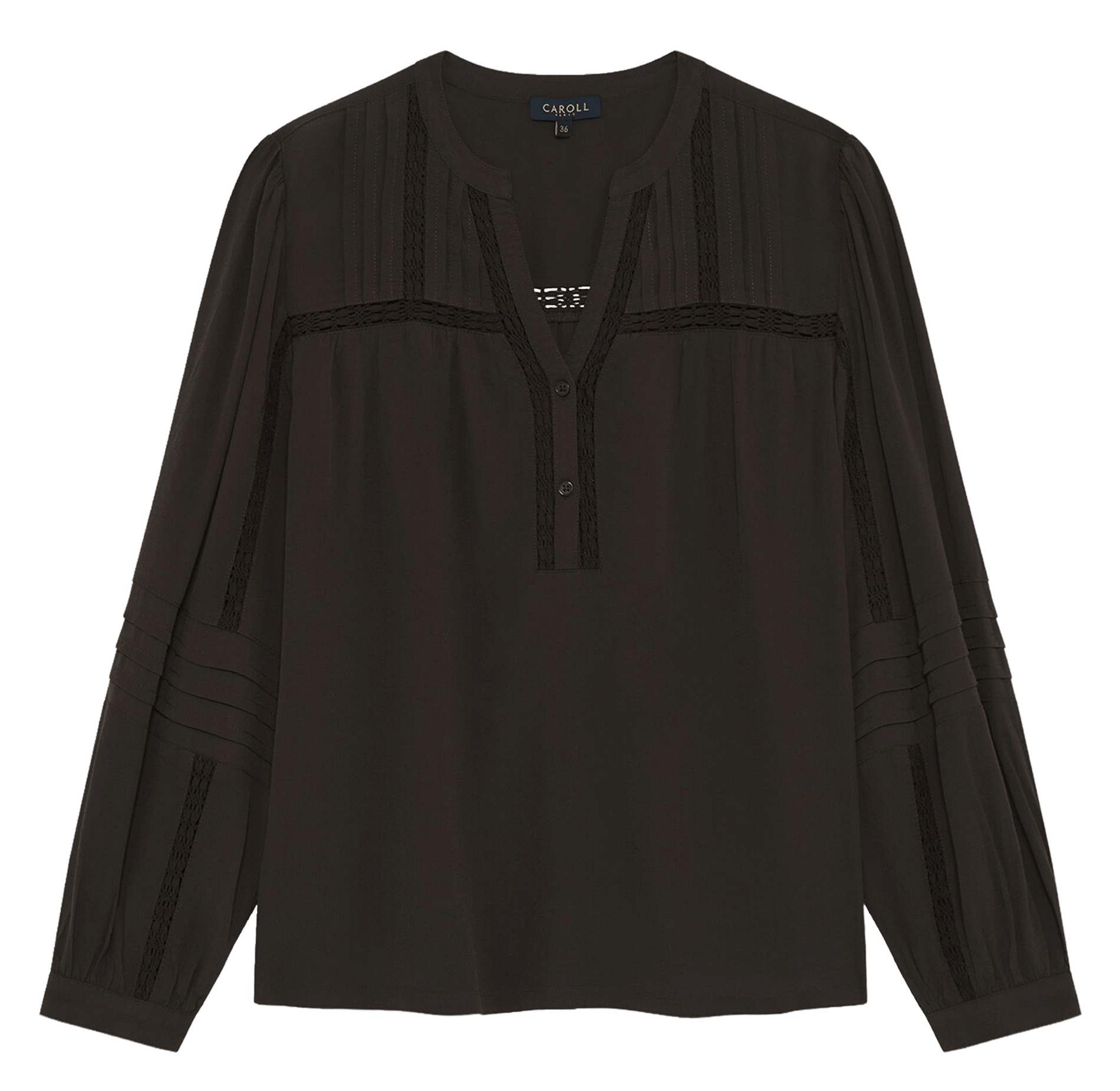 Buttoned V-neck blouse CAROLL Brown