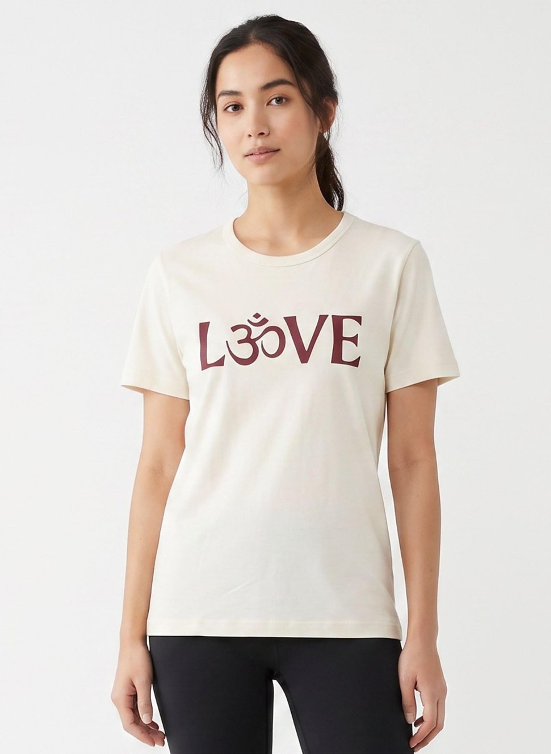 Tee-shirt sérigraphié en coton bio YOGA SEARCHER Beige