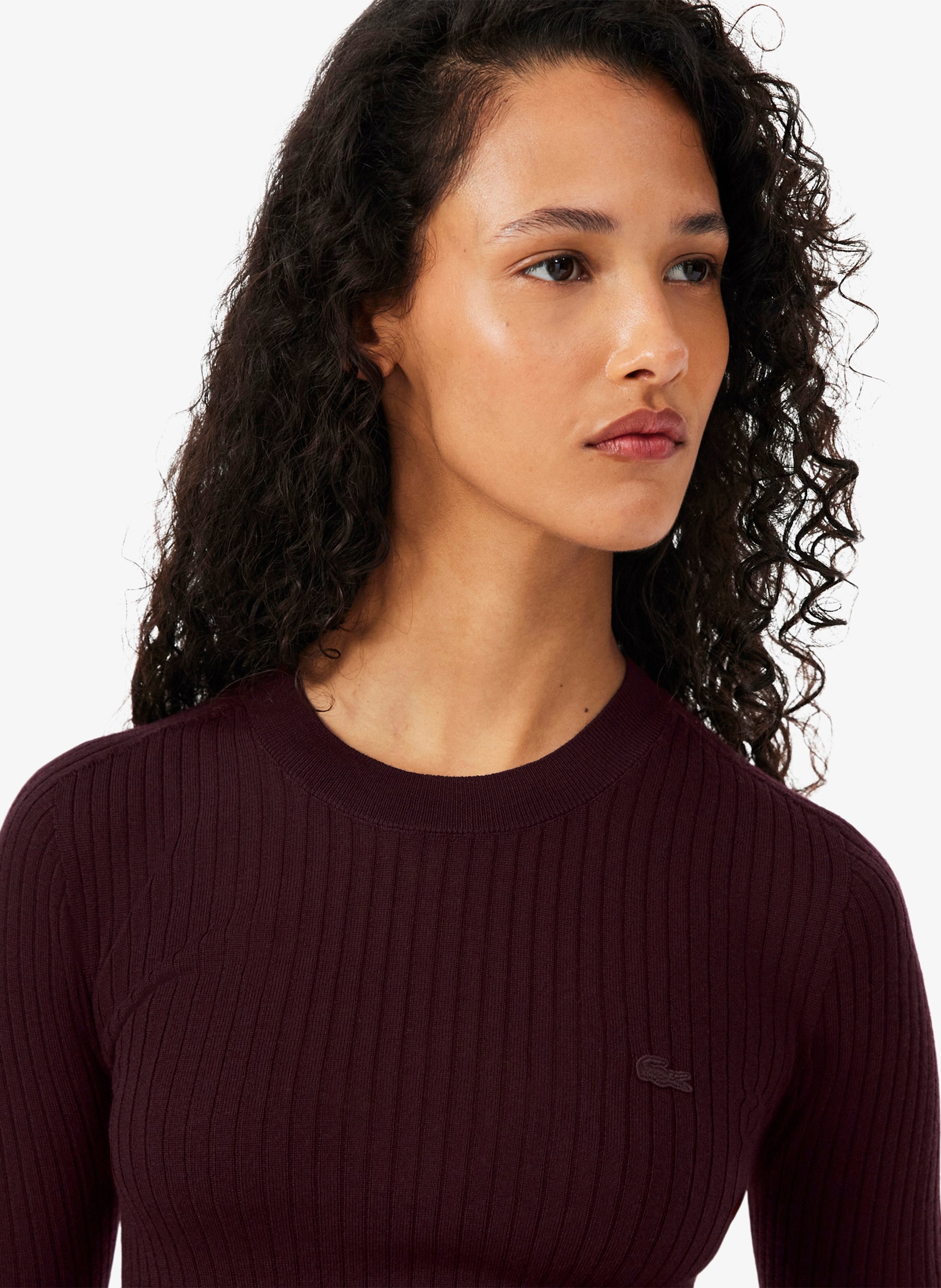 Eng anliegender Rundhalsausschnitt-Pullover aus gerippter Wolle LACOSTE Rot