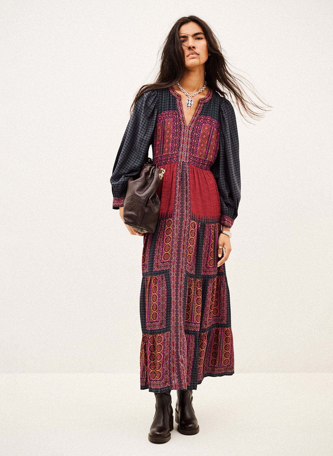 Langes, weit geschnittenes Kleid mit Print BA&SH Rot