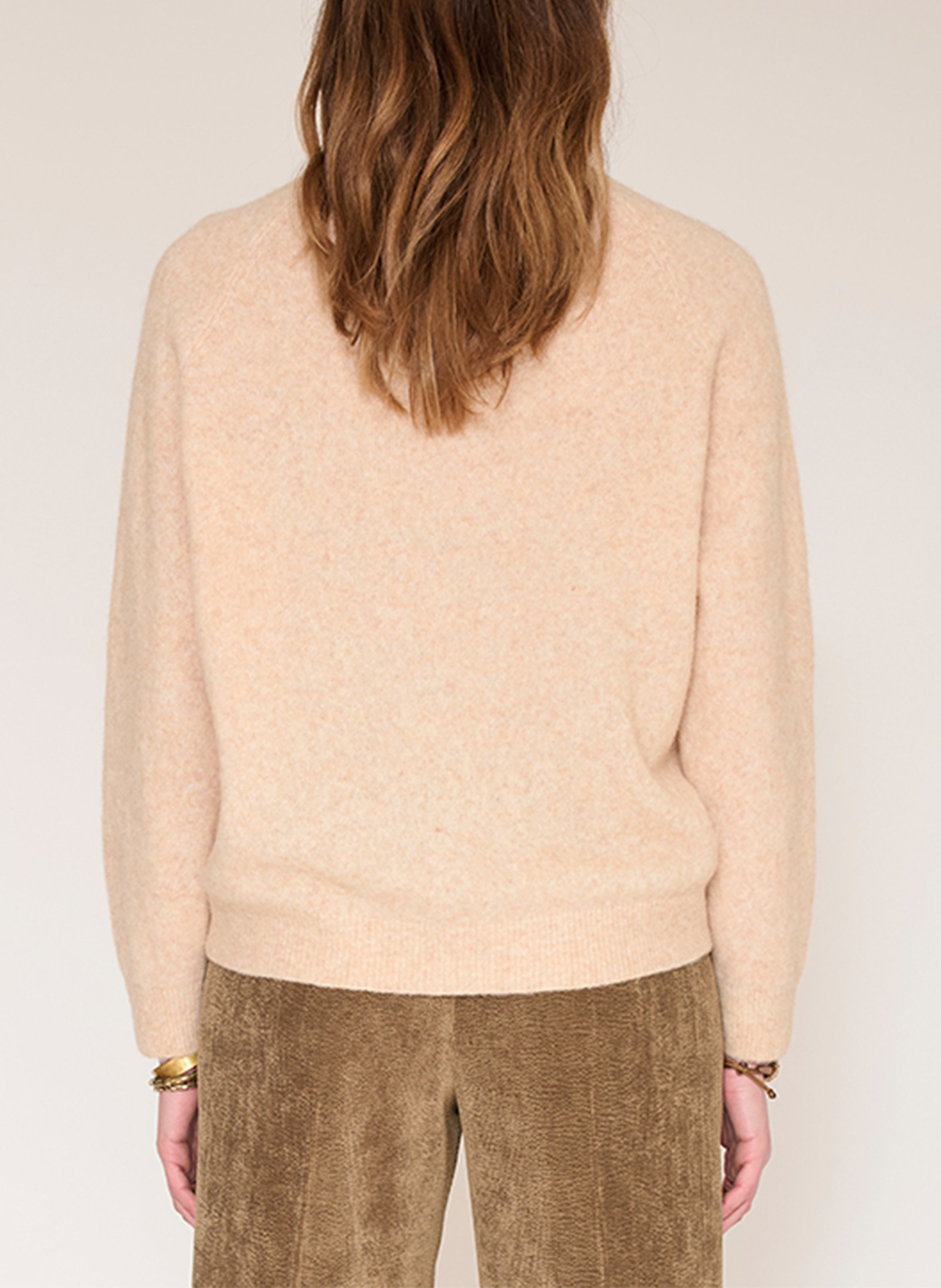 Bedruckter gerade geschnittener Wollmix-Pullover mit Rundhalsausschnitt MKT Beige