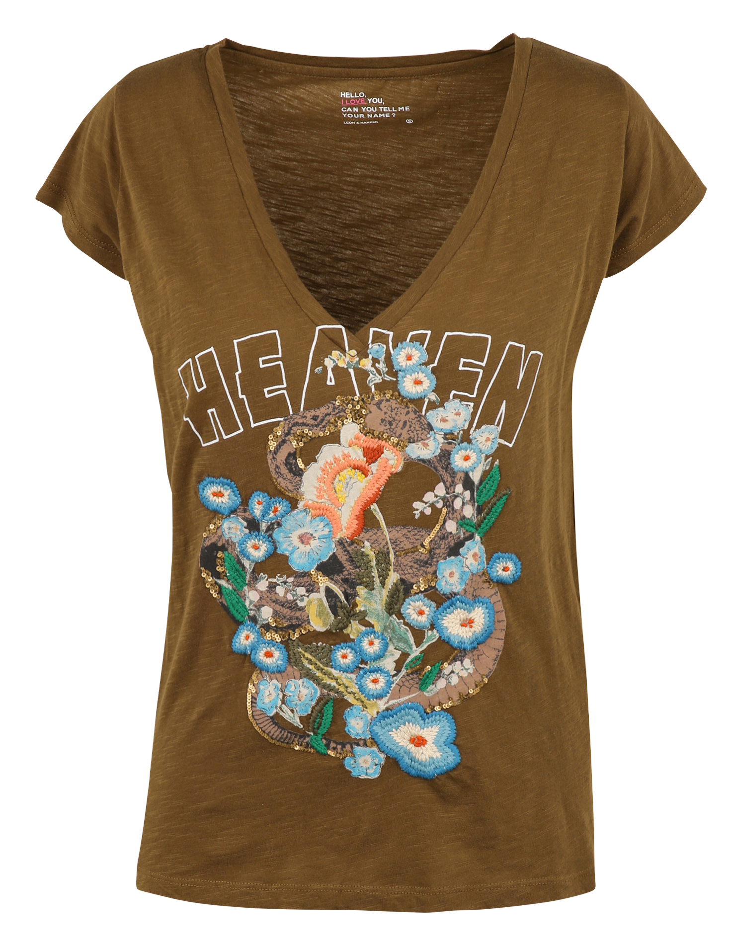 Tee-shirt droit brodé en coton bio LEON & HARPER