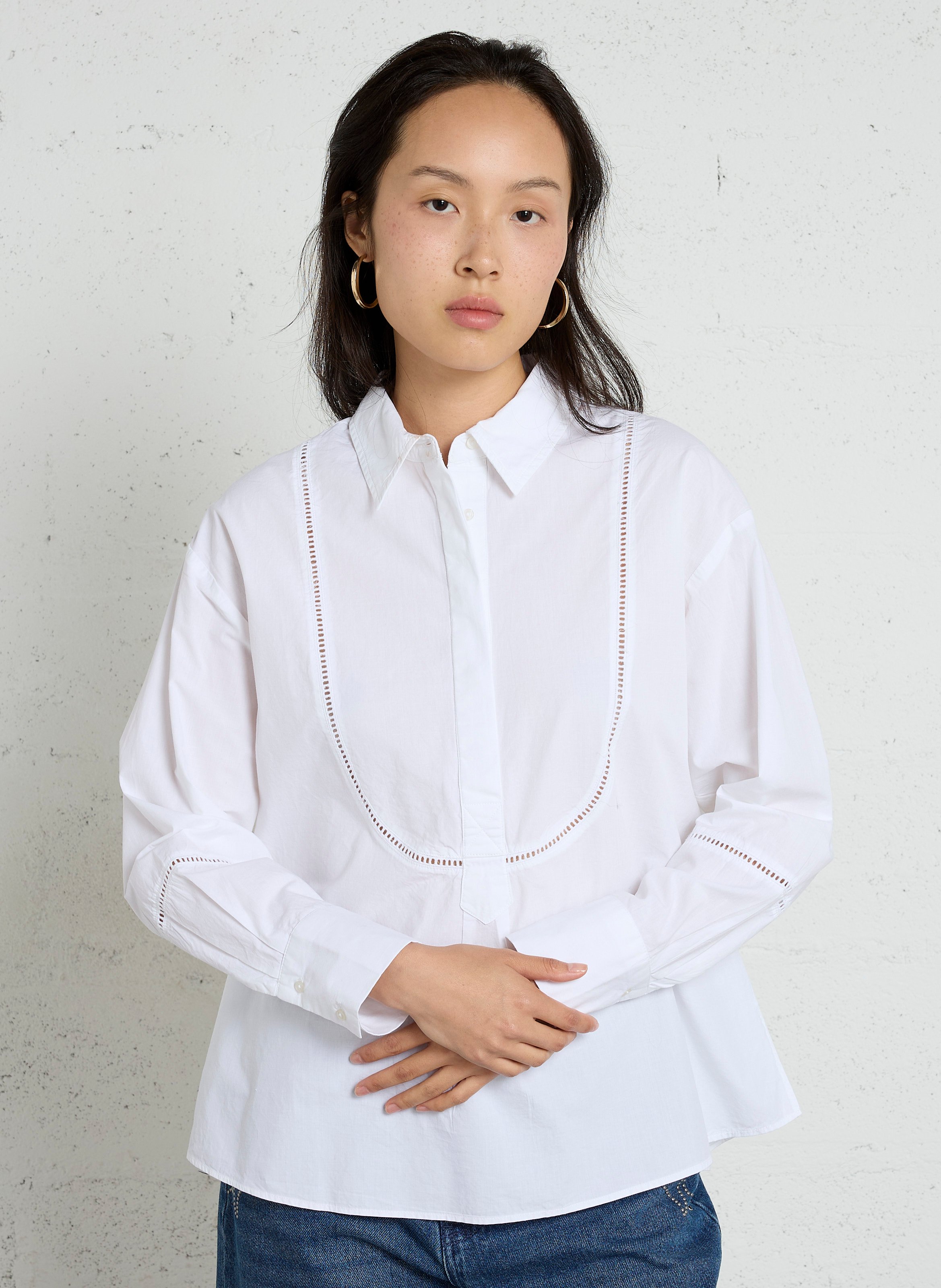 Chemise brodée à col classique en coton SUD EXPRESS Blanc