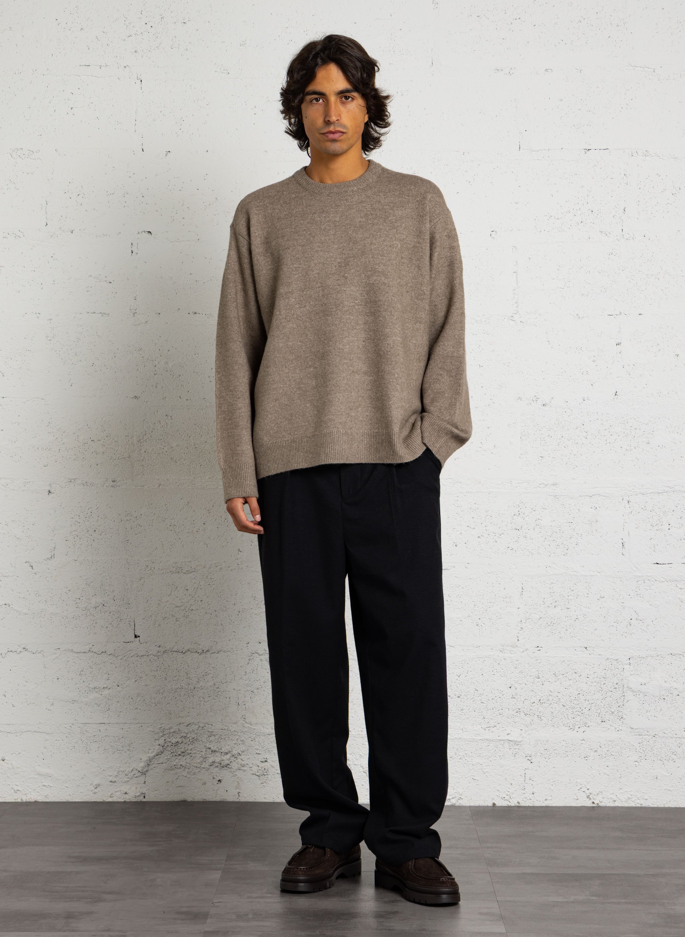 Loose-fit knit-blend sweater with round neck CASUAL FRIDAY Khaki