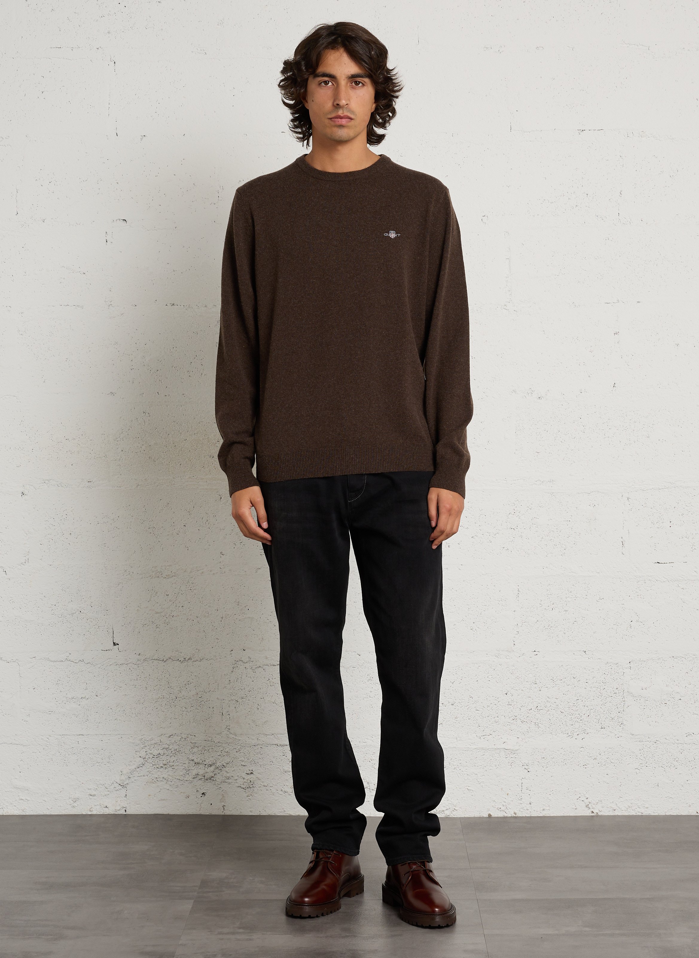 Pull col rond en laine GANT Braun