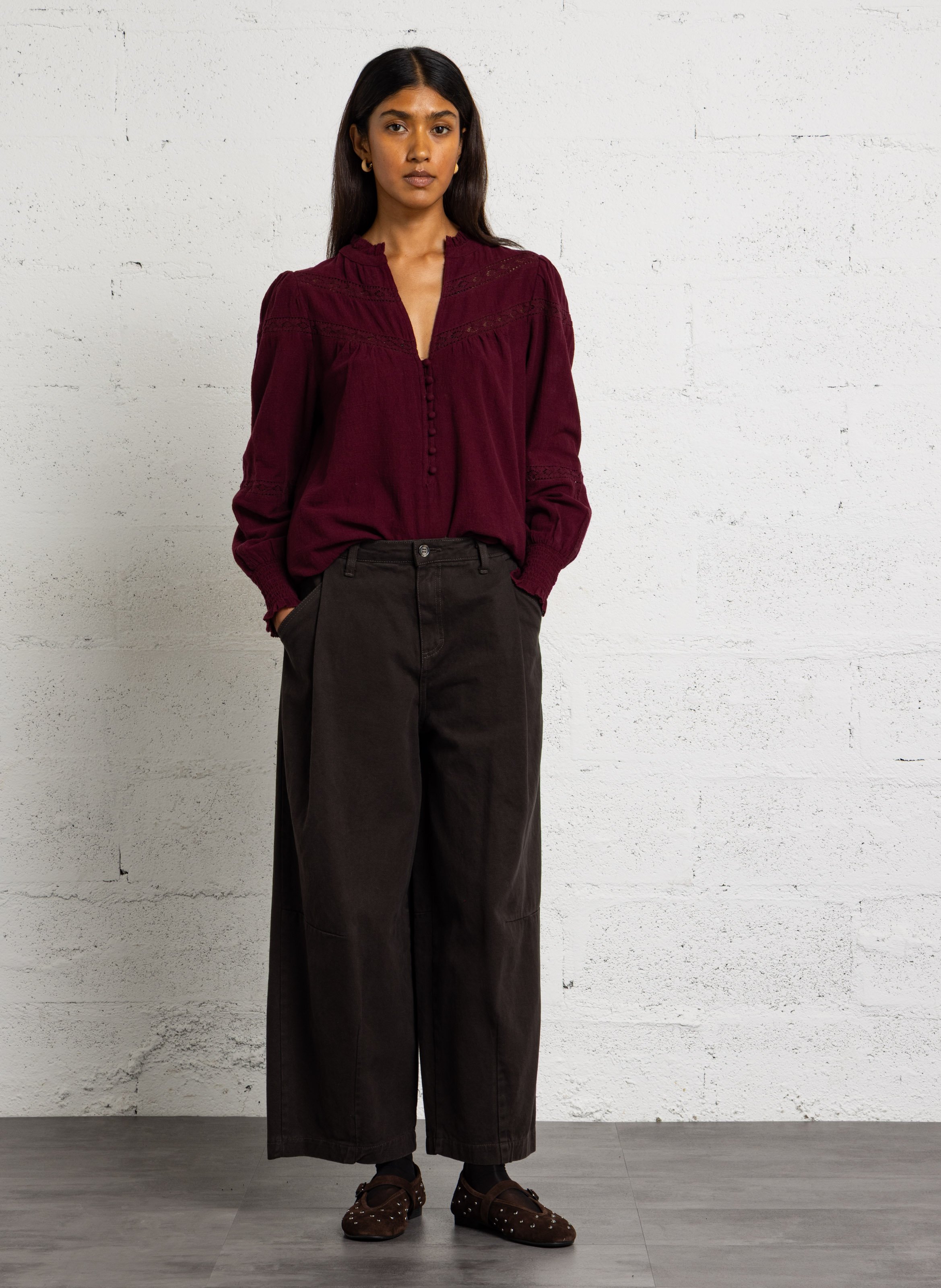 Oversized blouse with embroidered details in cotton MAISON 123 Red