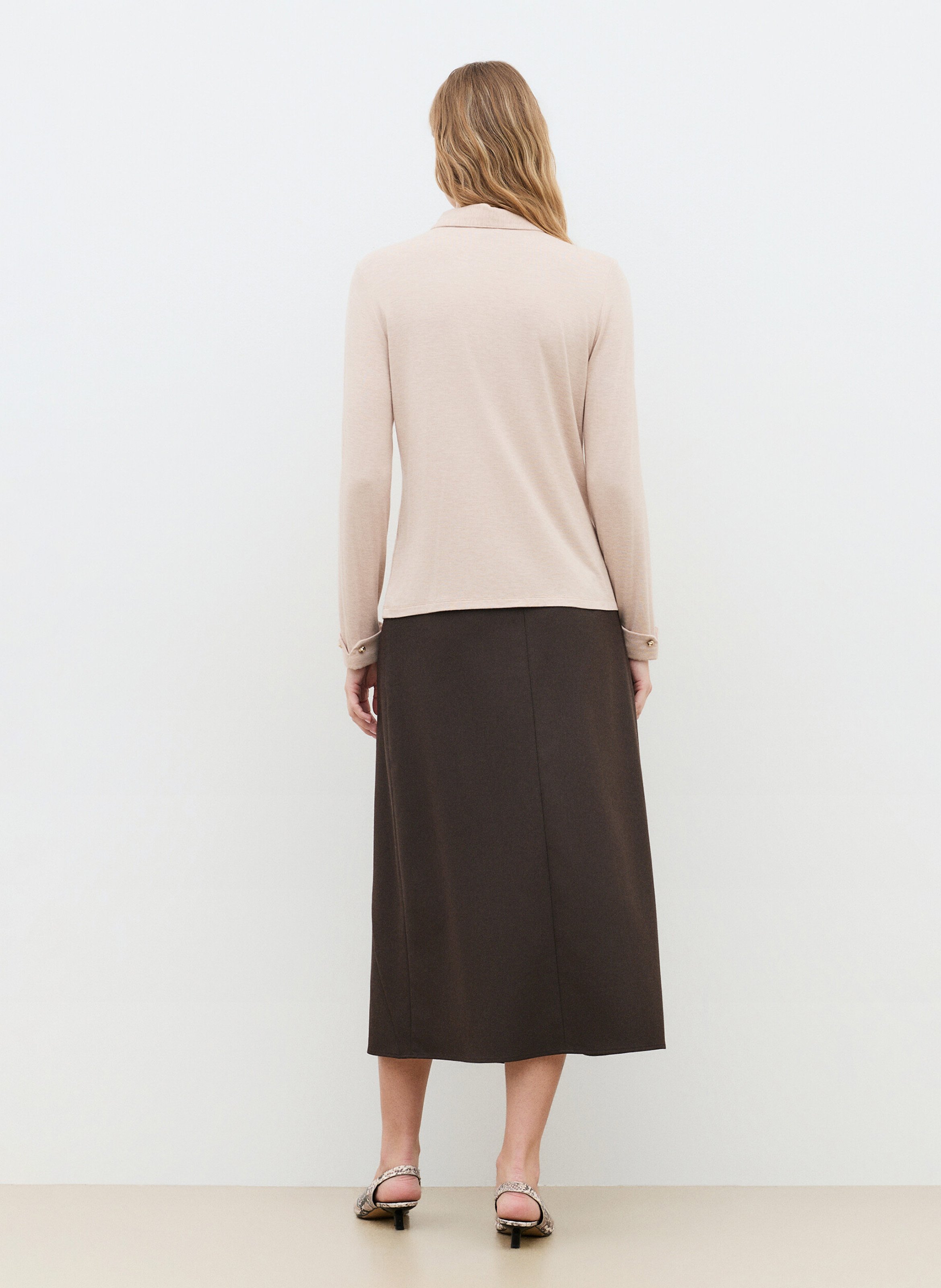 Plain buttoned T-shirt CAROLL Beige