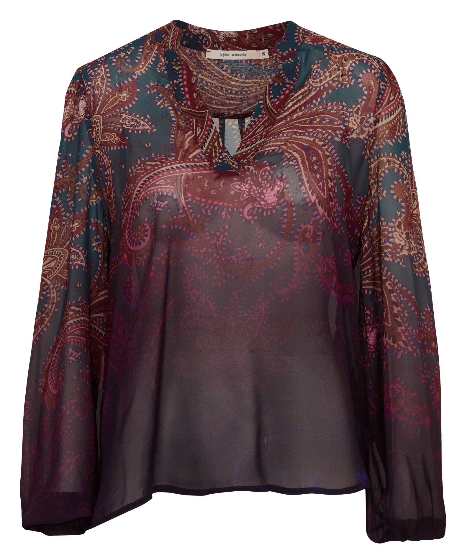 Blouse col tunisien imprimée LA FEE MARABOUTEE Bleu