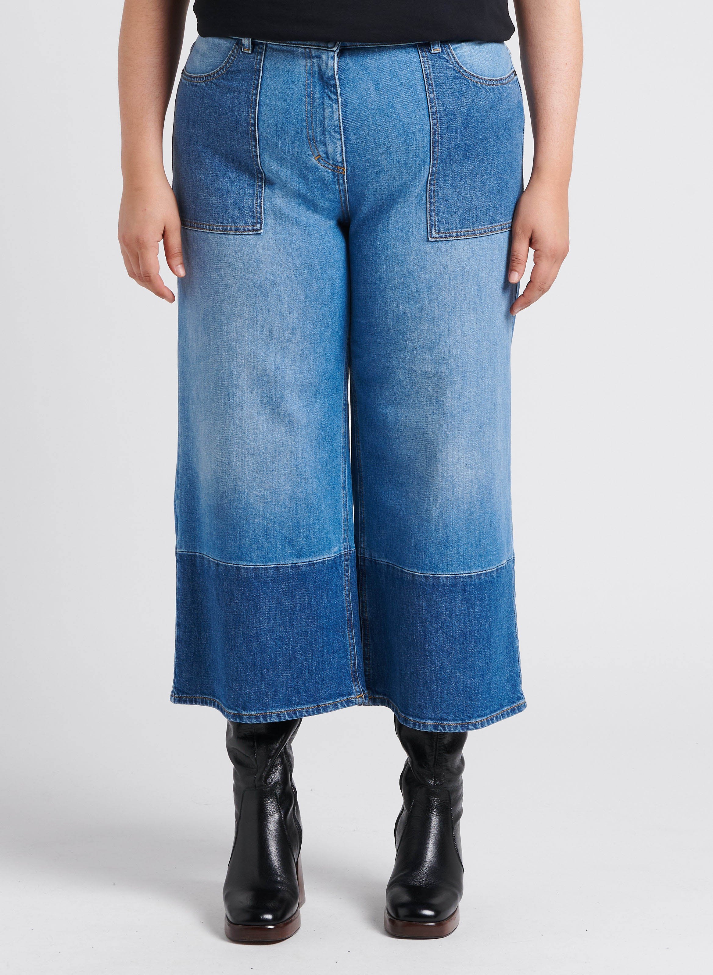 High-waisted wide-leg cotton-blend jeans PERSONA by Marina Rinaldi Blue
