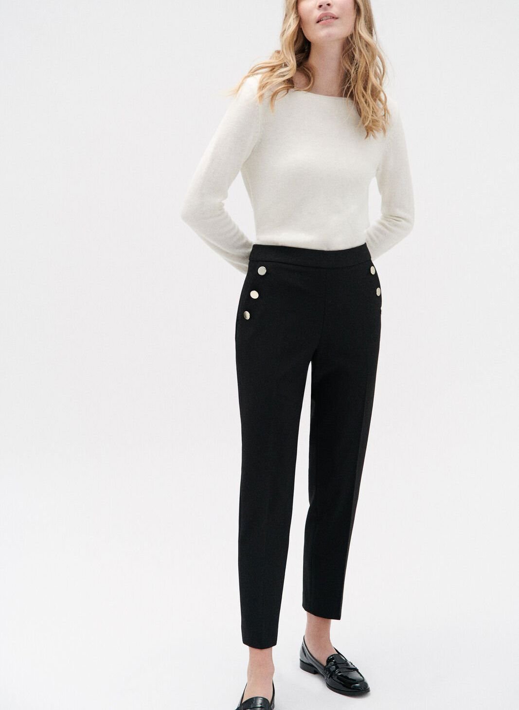 Pantalon droit 7 8 me taille haute Noir