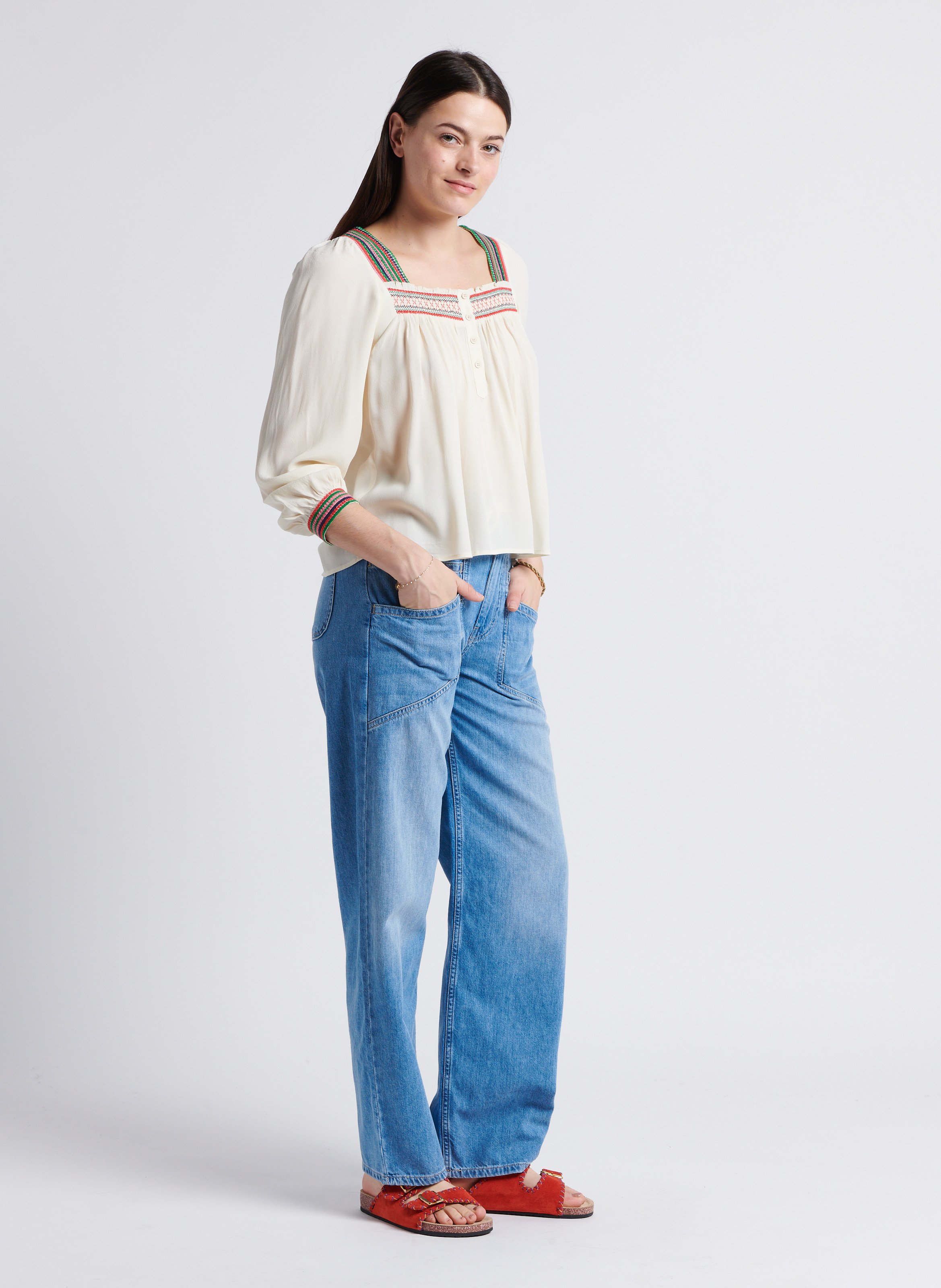 Pantalon large taille haute en coton BA&SH Bleu
