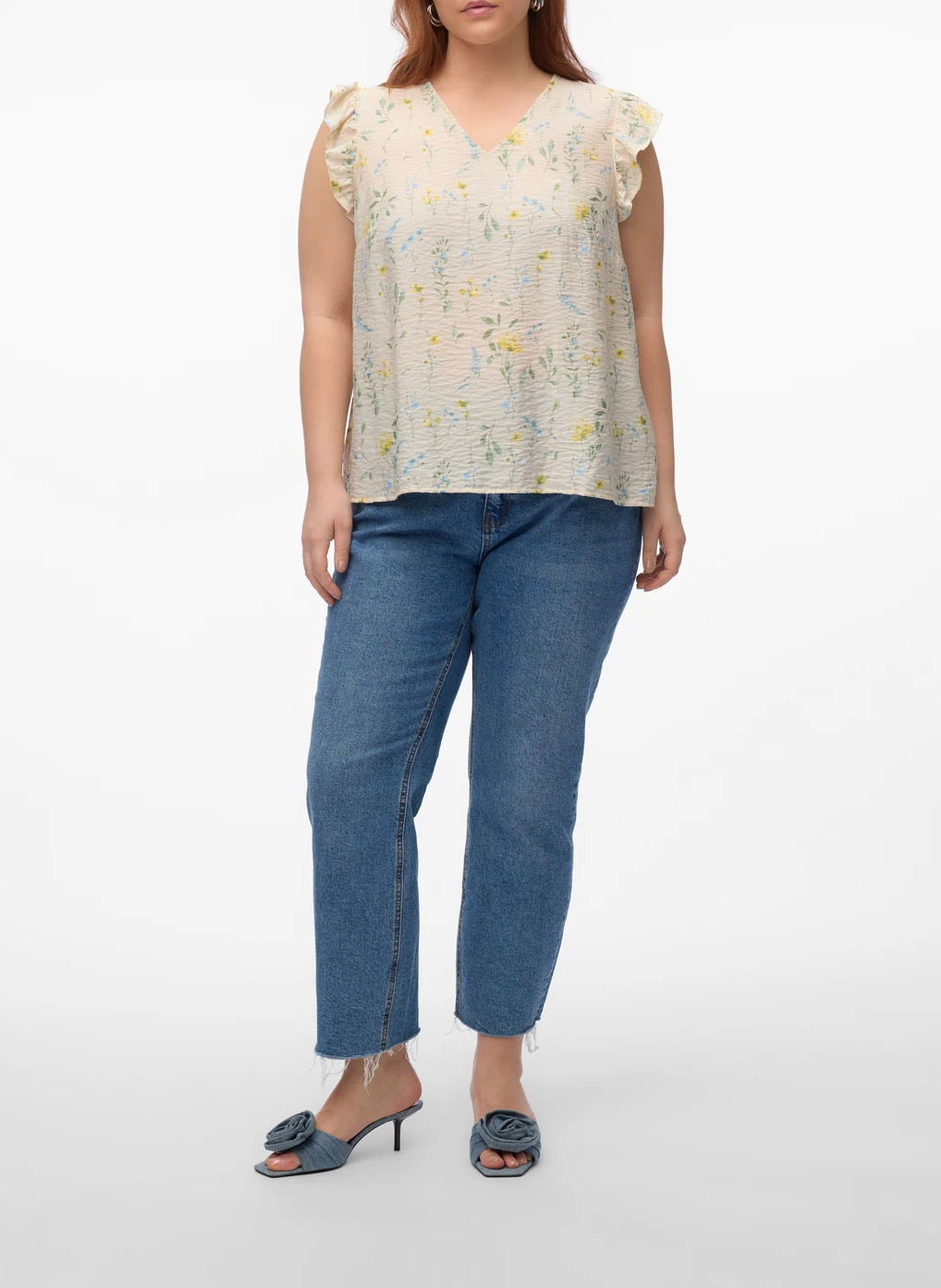 Printed V-neck top VERO MODA CURVE Beige