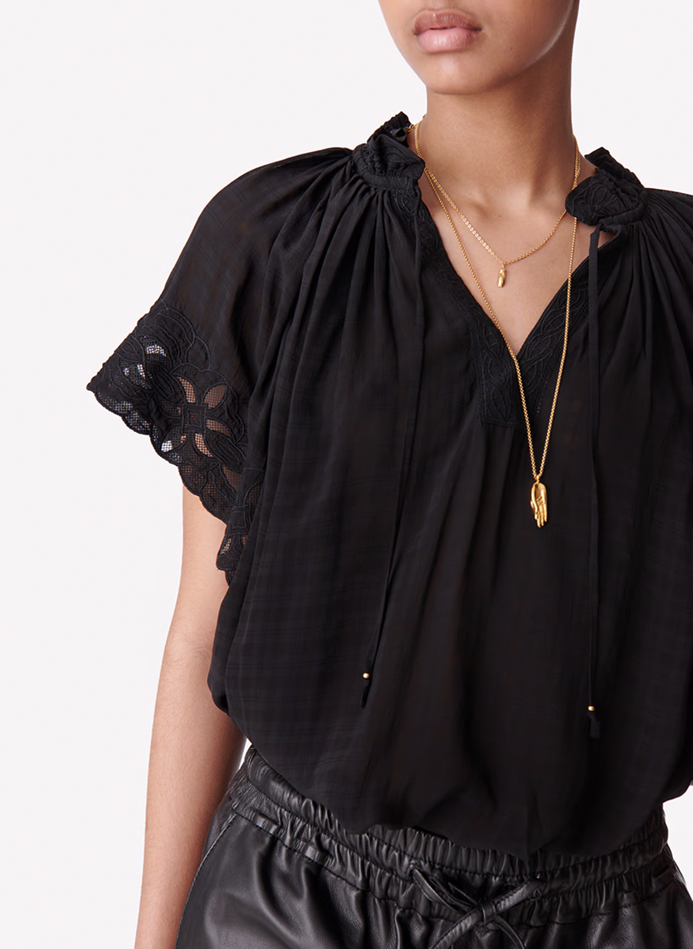 Blouse met ronde hals in jacquard VANESSA BRUNO Zwart