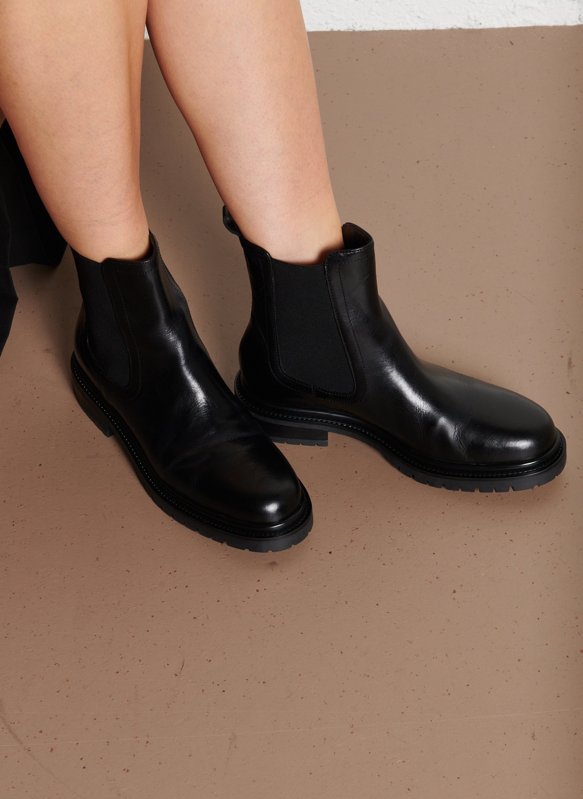 Black Bottines crantees en cuir