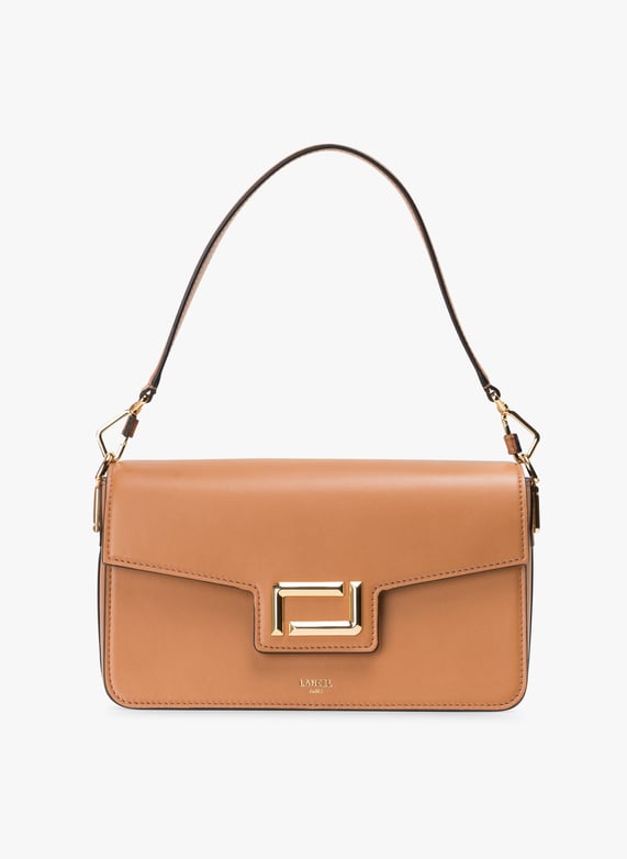 Sac bandoulière à rabat en cuir Angele m Beige Lancel Femme