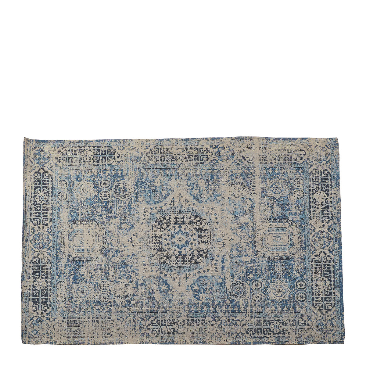 Patterned blue cotton carpet BLANC D'IVOIRE Blue