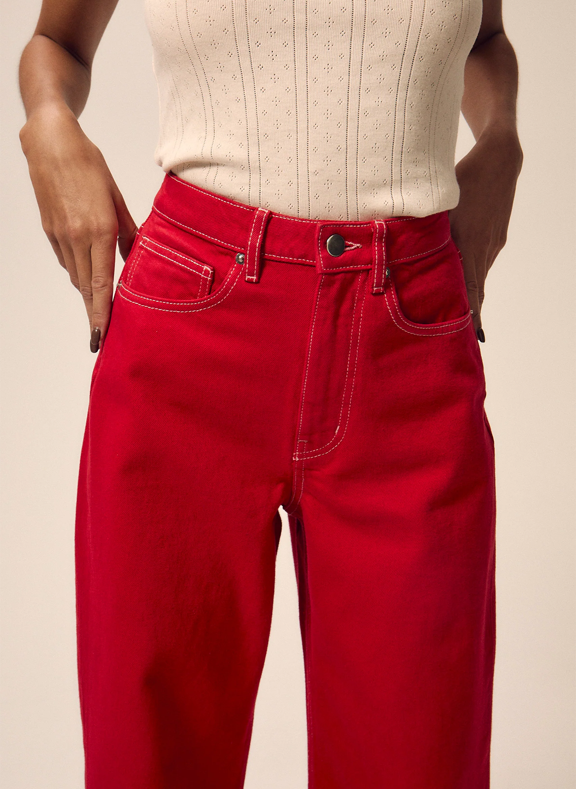 Bandplooibroek met hoge taille NITAH Rood