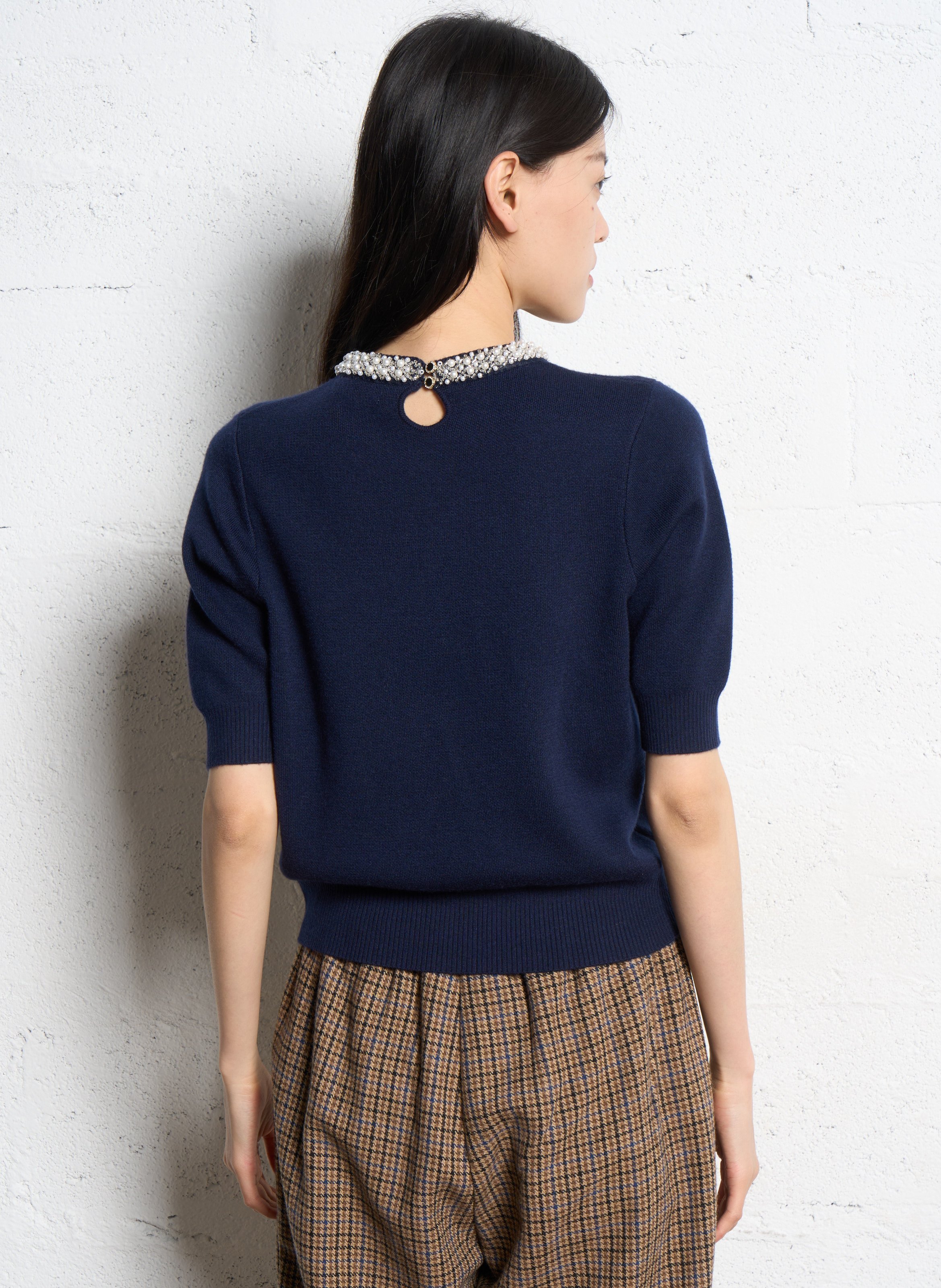 Kurzärmliger Pullover mit Rundhalsausschnitt SUNCOO Blau