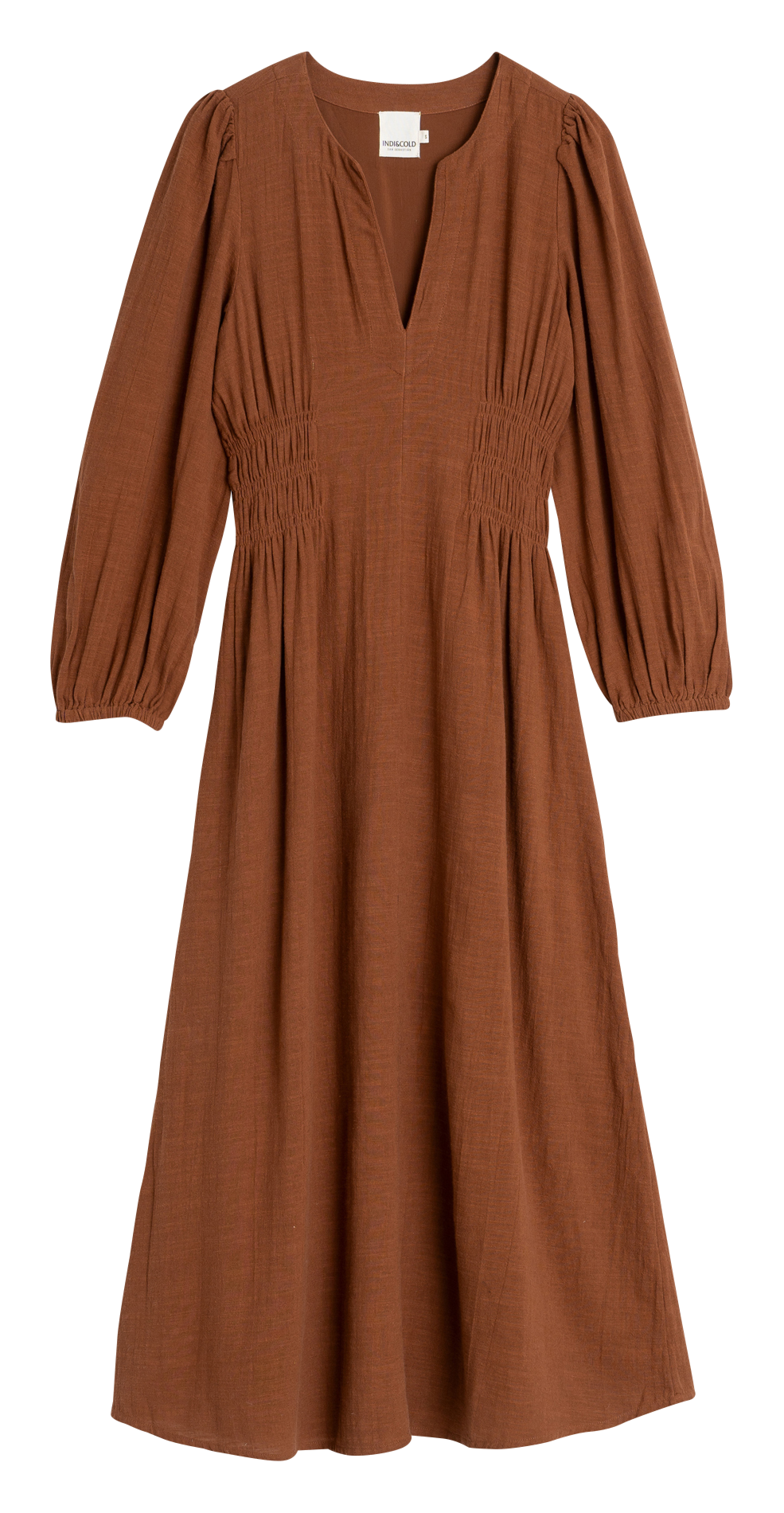 Flared long organic cotton dress INDI & COLD Brown