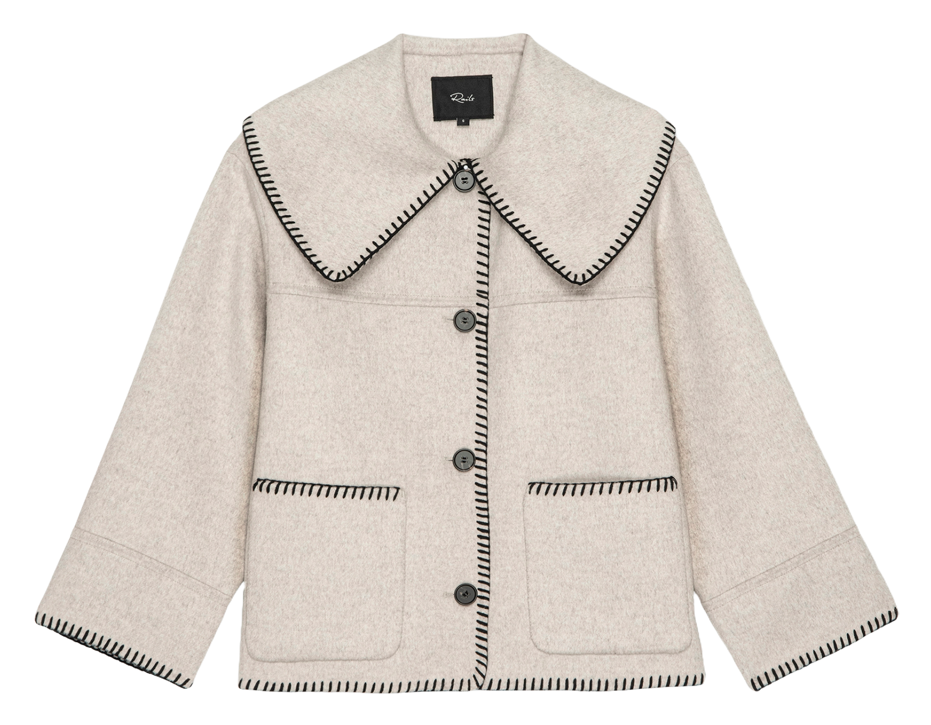 Veste droite unie à broderies en laine mélangée RAILS Beige