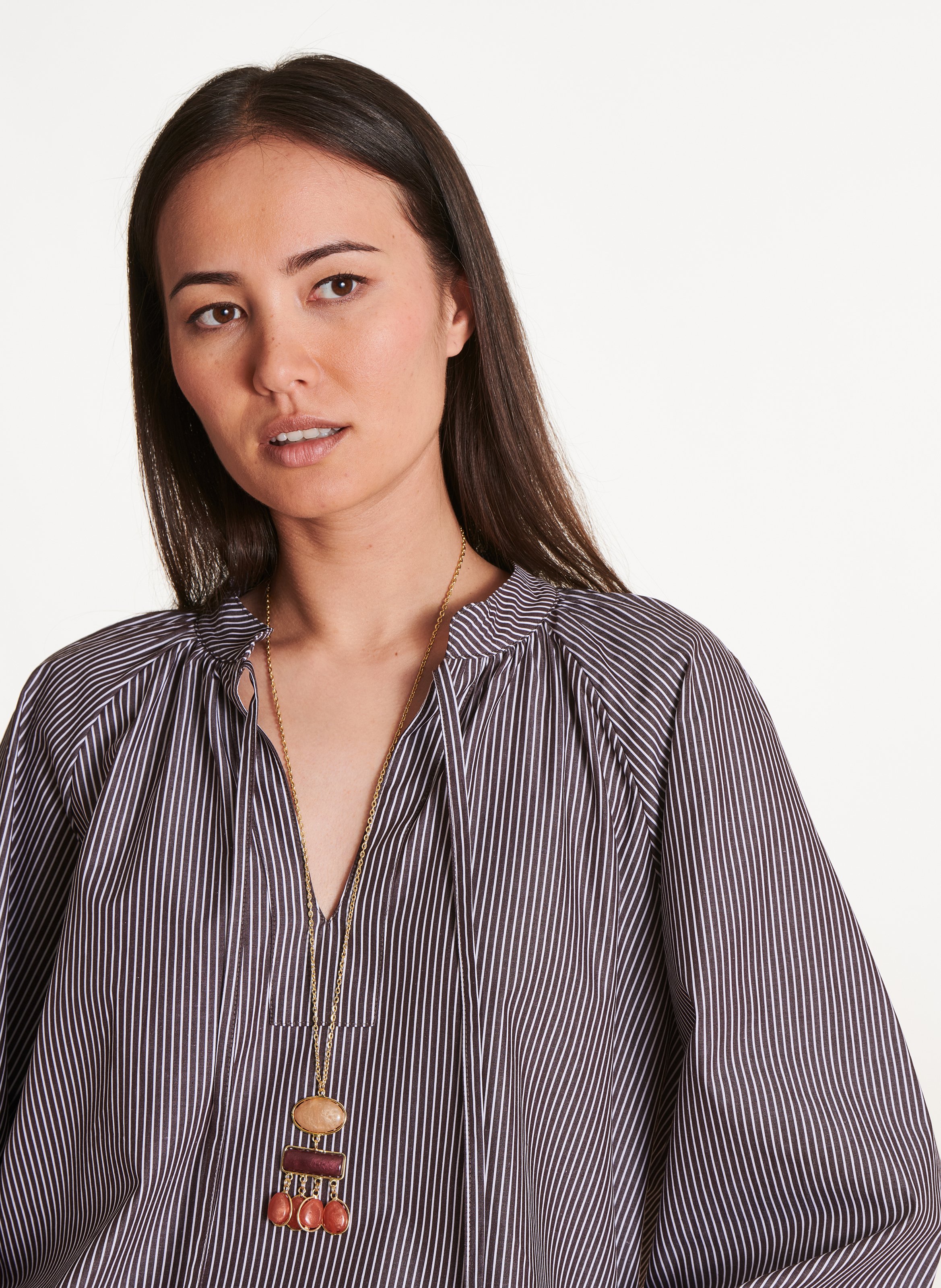 Loose-fit cotton blouse LA FEE MARABOUTEE Brown