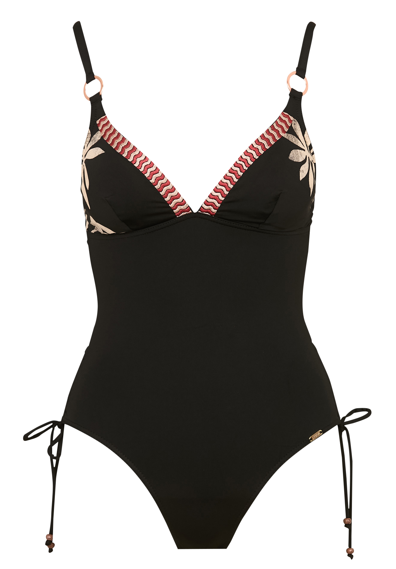 Solid color one-piece swimsuit with straps LIVIA Black