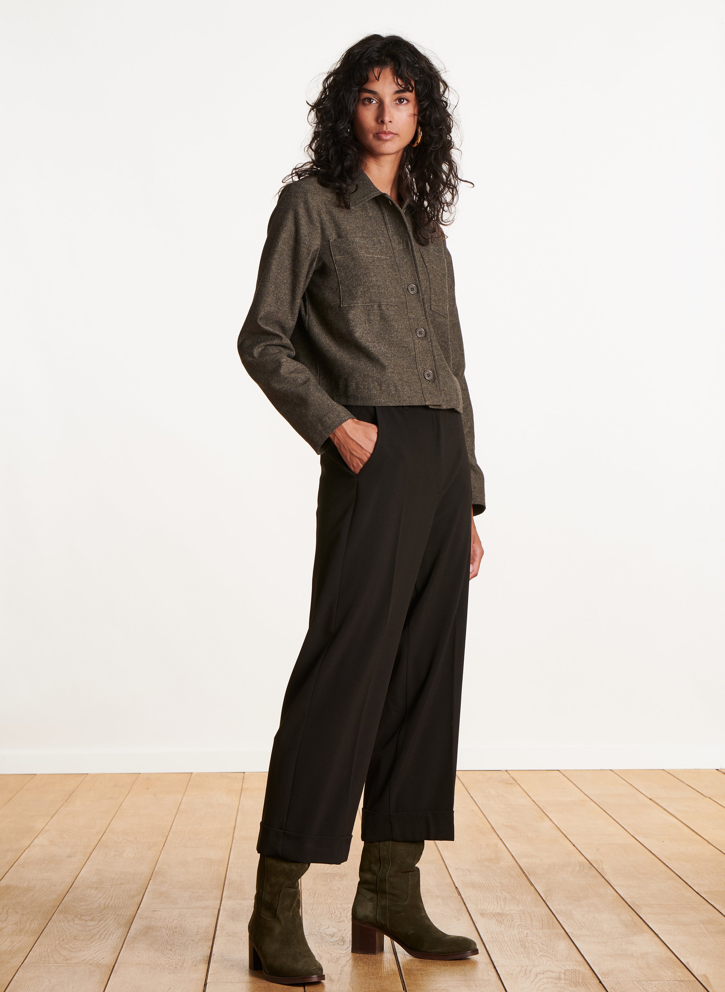 Pantalon large à revers Noir