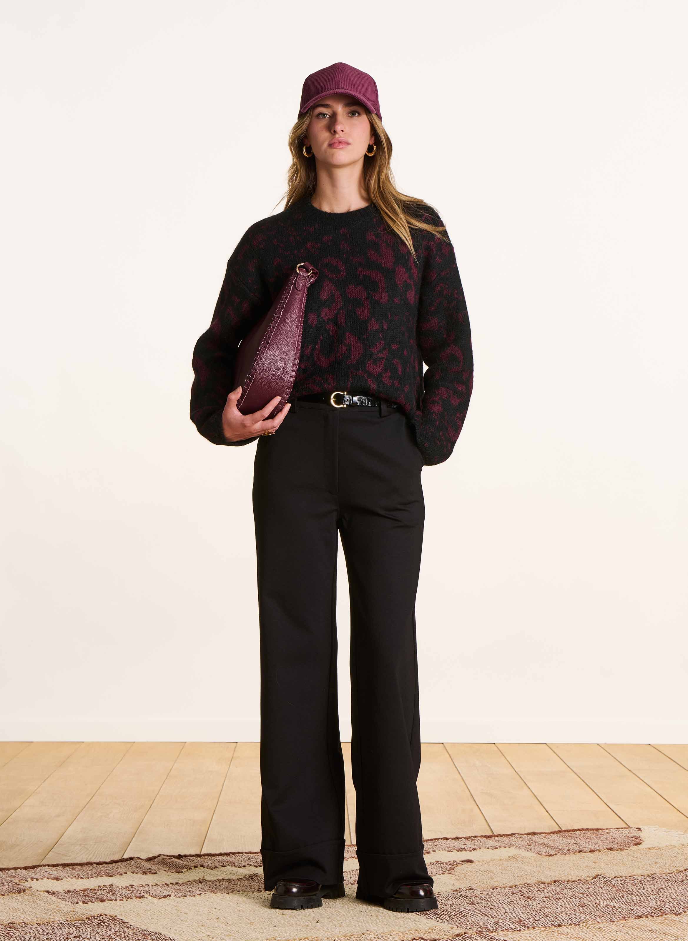 High-waisted wide leg stretch pants LA FEE MARABOUTEE Black