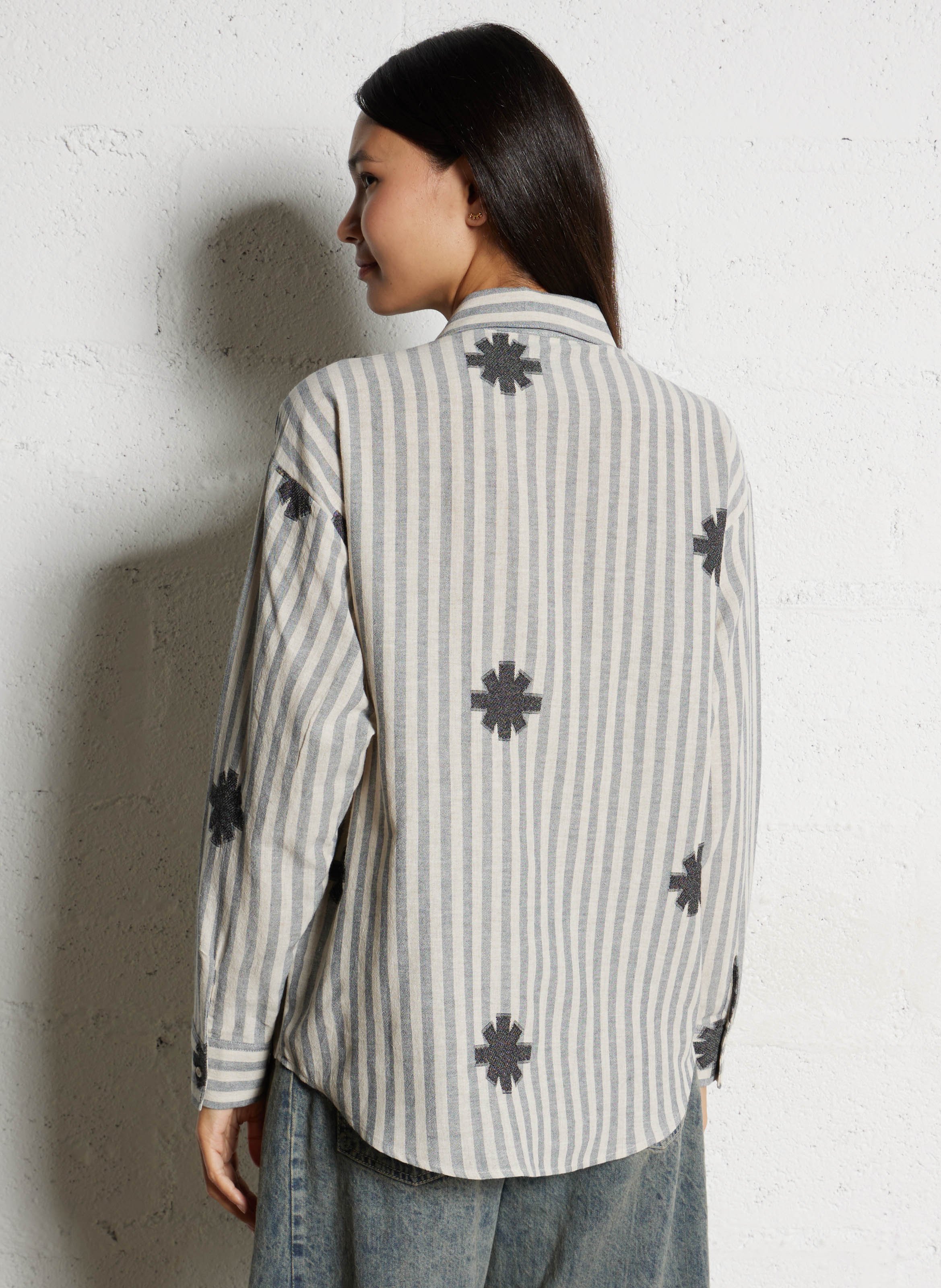 Chemise oversize en coton mélangé rayé SACRECOEUR Noir