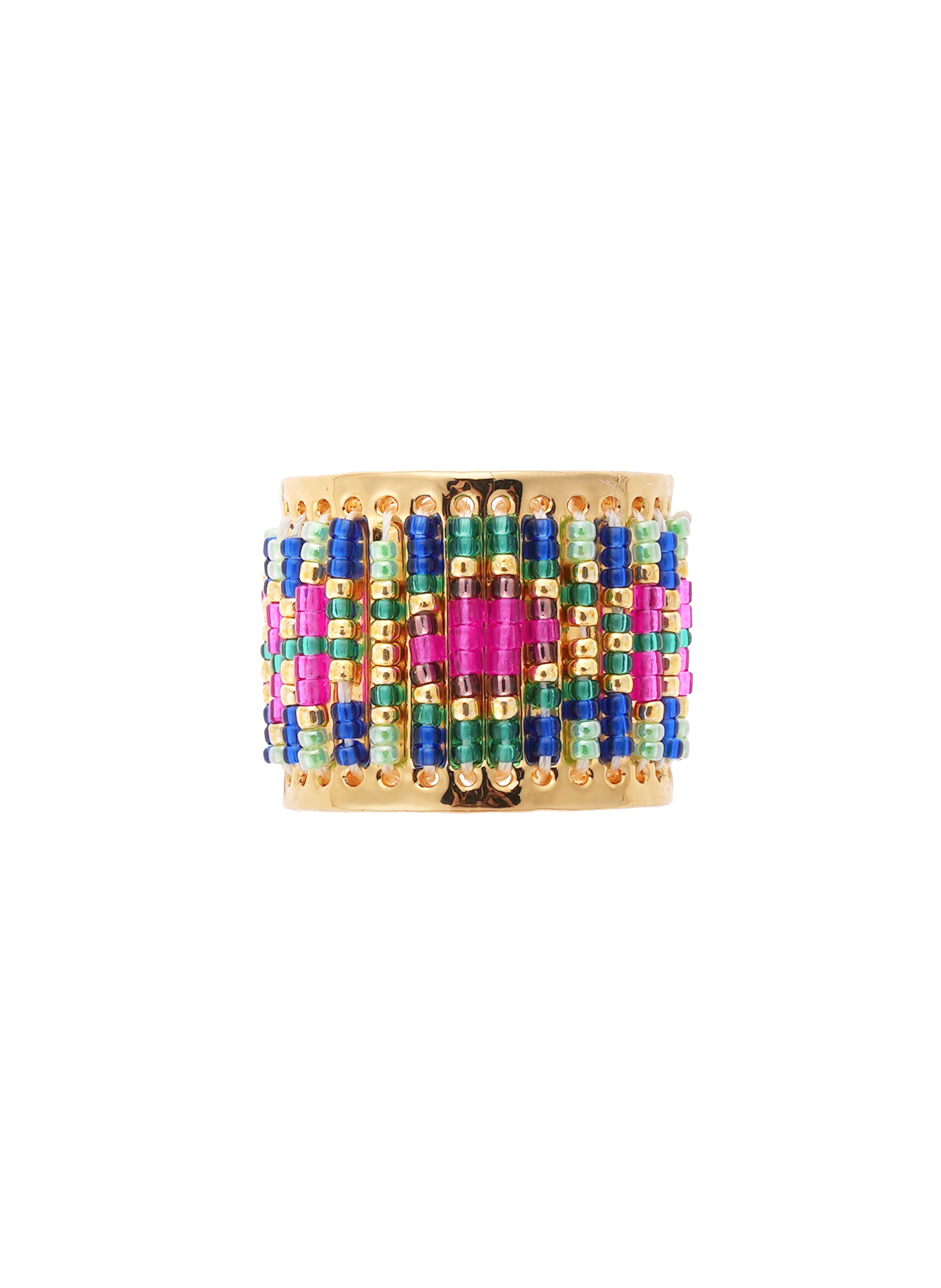 Adjustable ring with woven beads HIPANEMA Blue