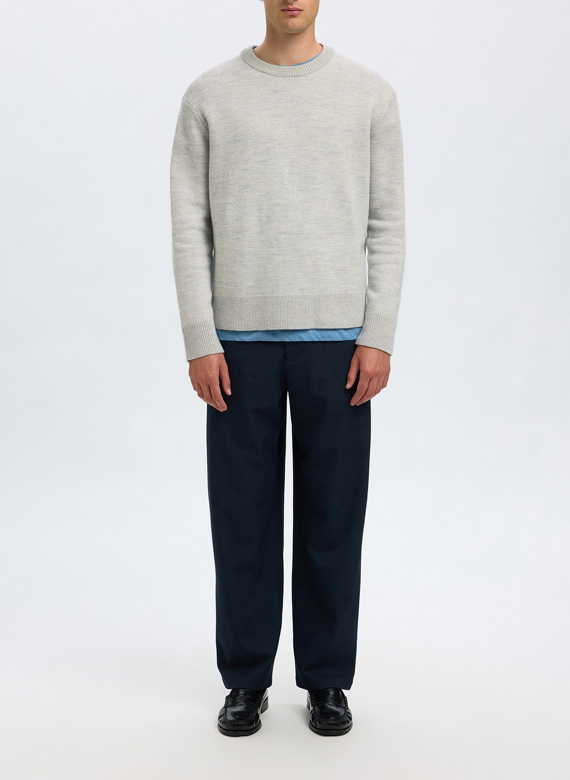 Rechte trui met ronde hals in effen wol SELECTED Grijs