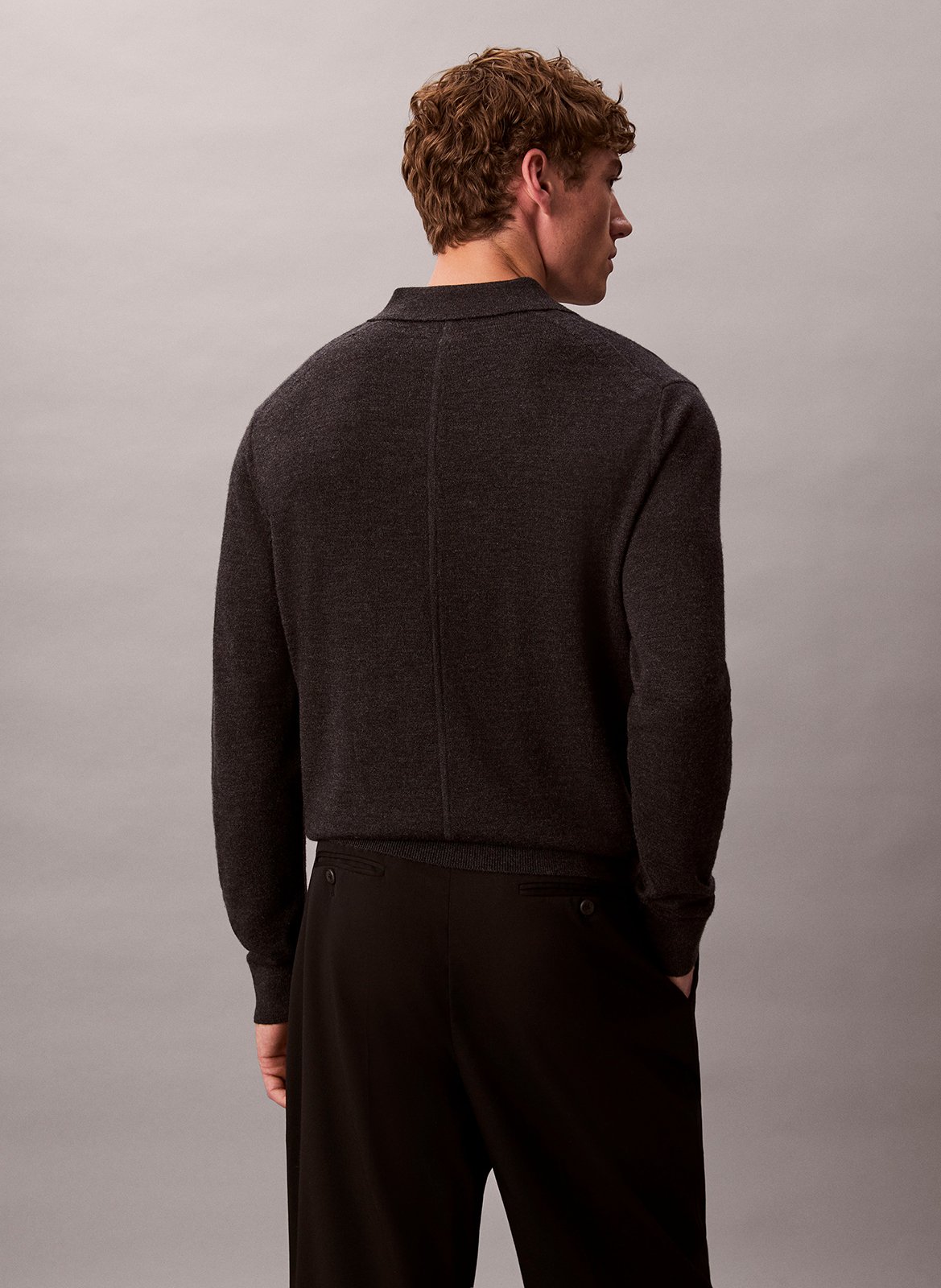 Polo manches longues en laine CALVIN KLEIN Gris