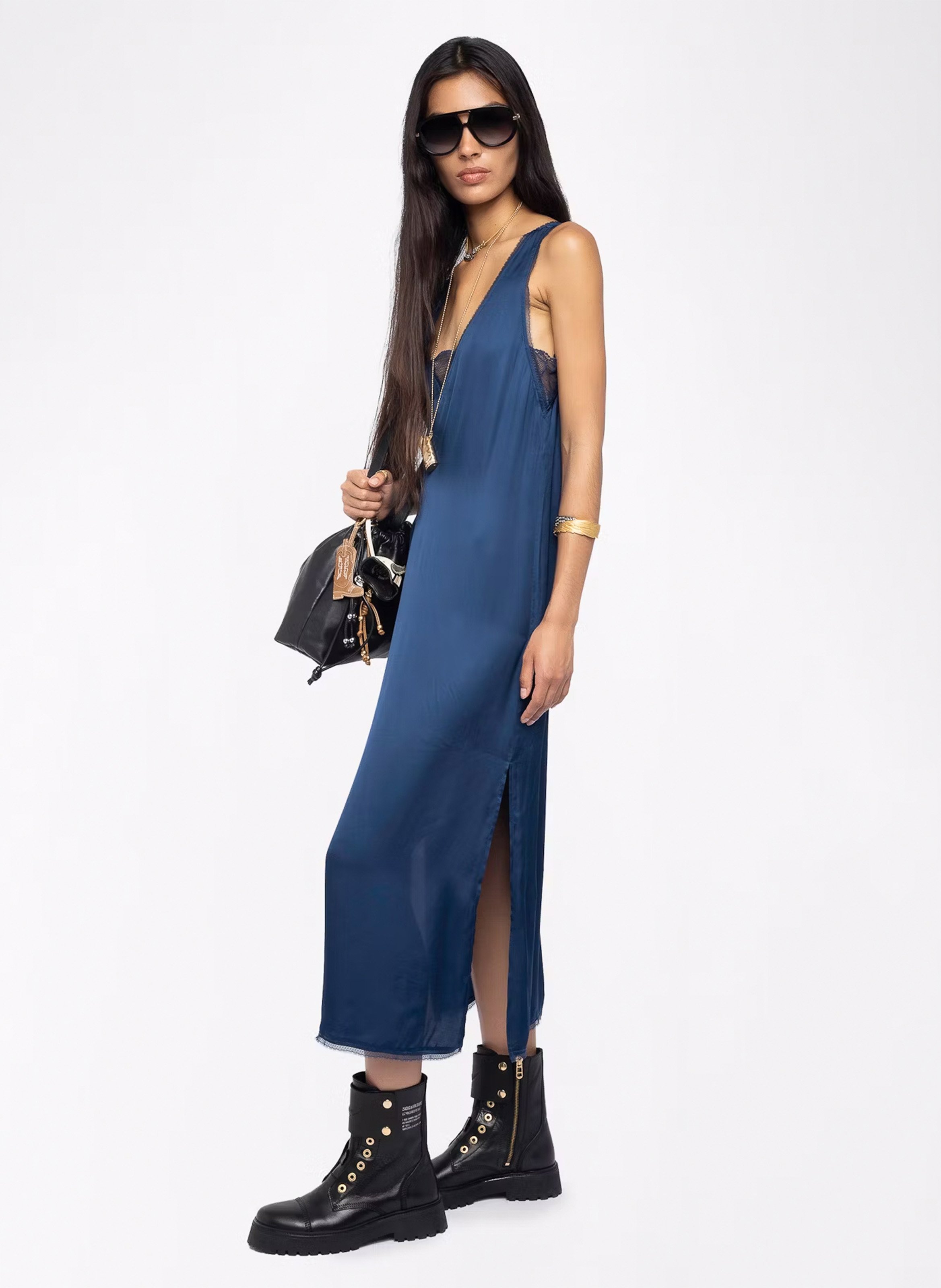 Robe midi col v satinée ZADIG&VOLTAIRE Bleu