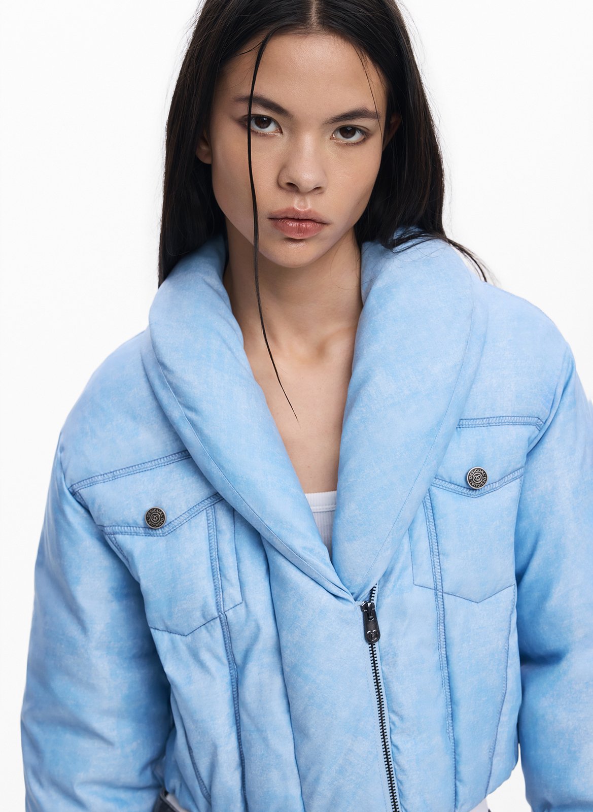 Veste courte matelassée à zip DESIGUAL Bleu